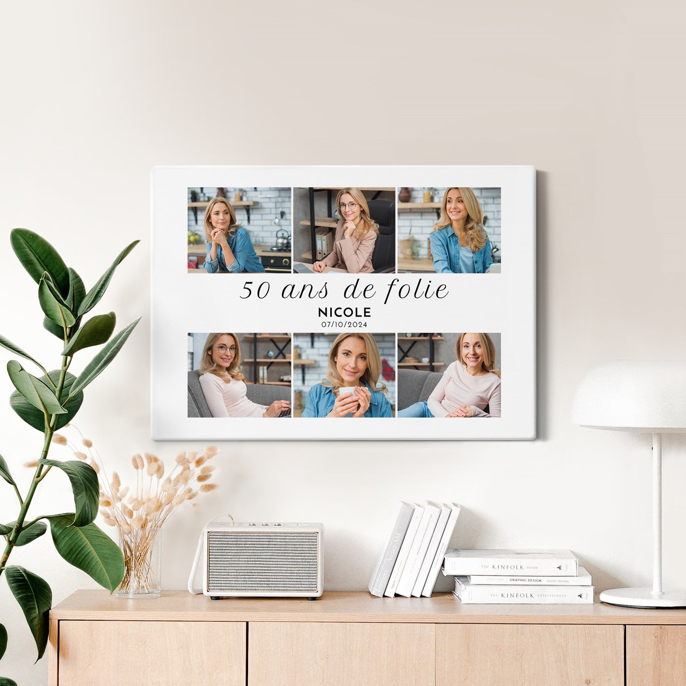 Toile personnalisée pour collage photo 50x70cm pour anniversaire de femme 50 ans