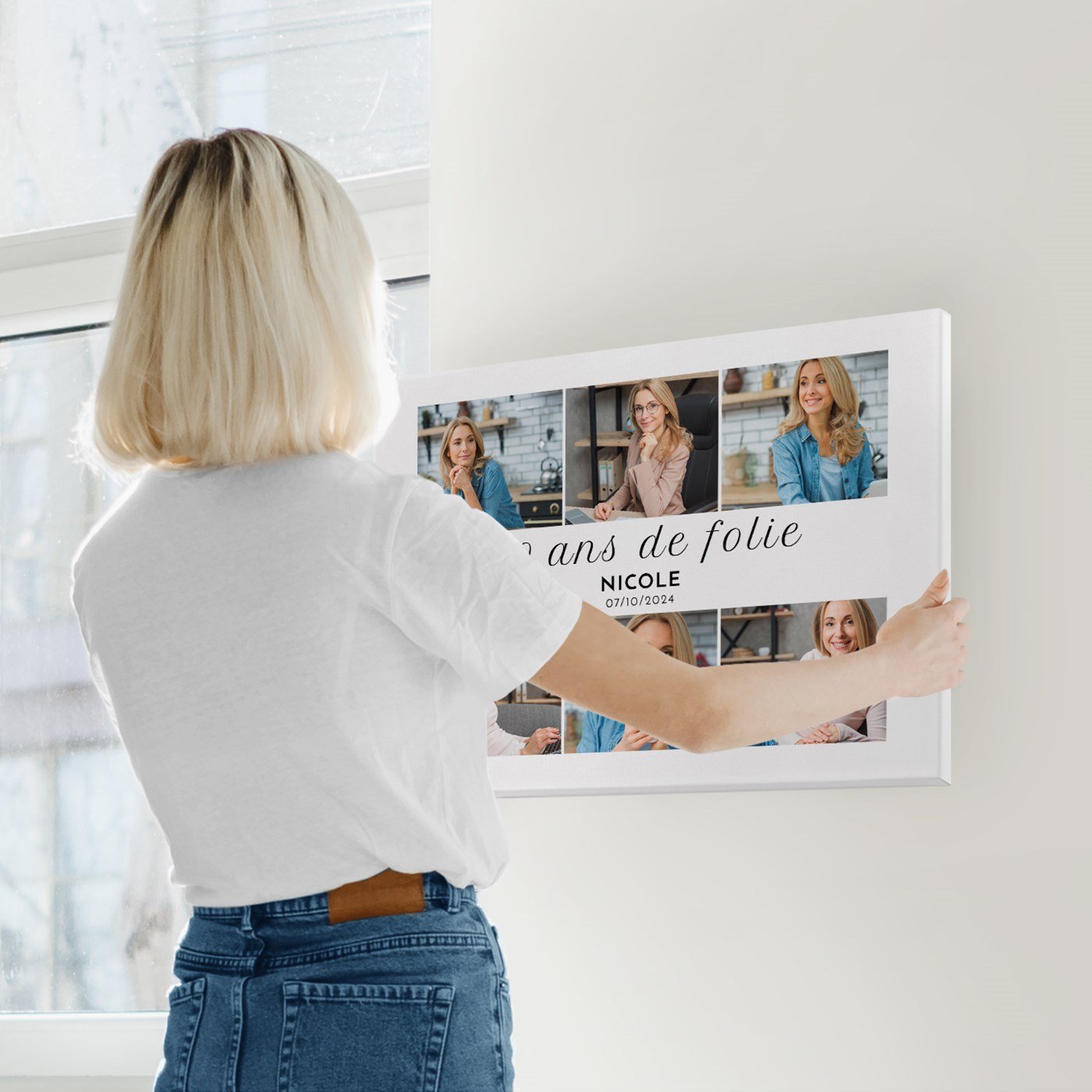 Toile personnalisée pour collage photo 50x70cm pour anniversaire de femme 50 ans