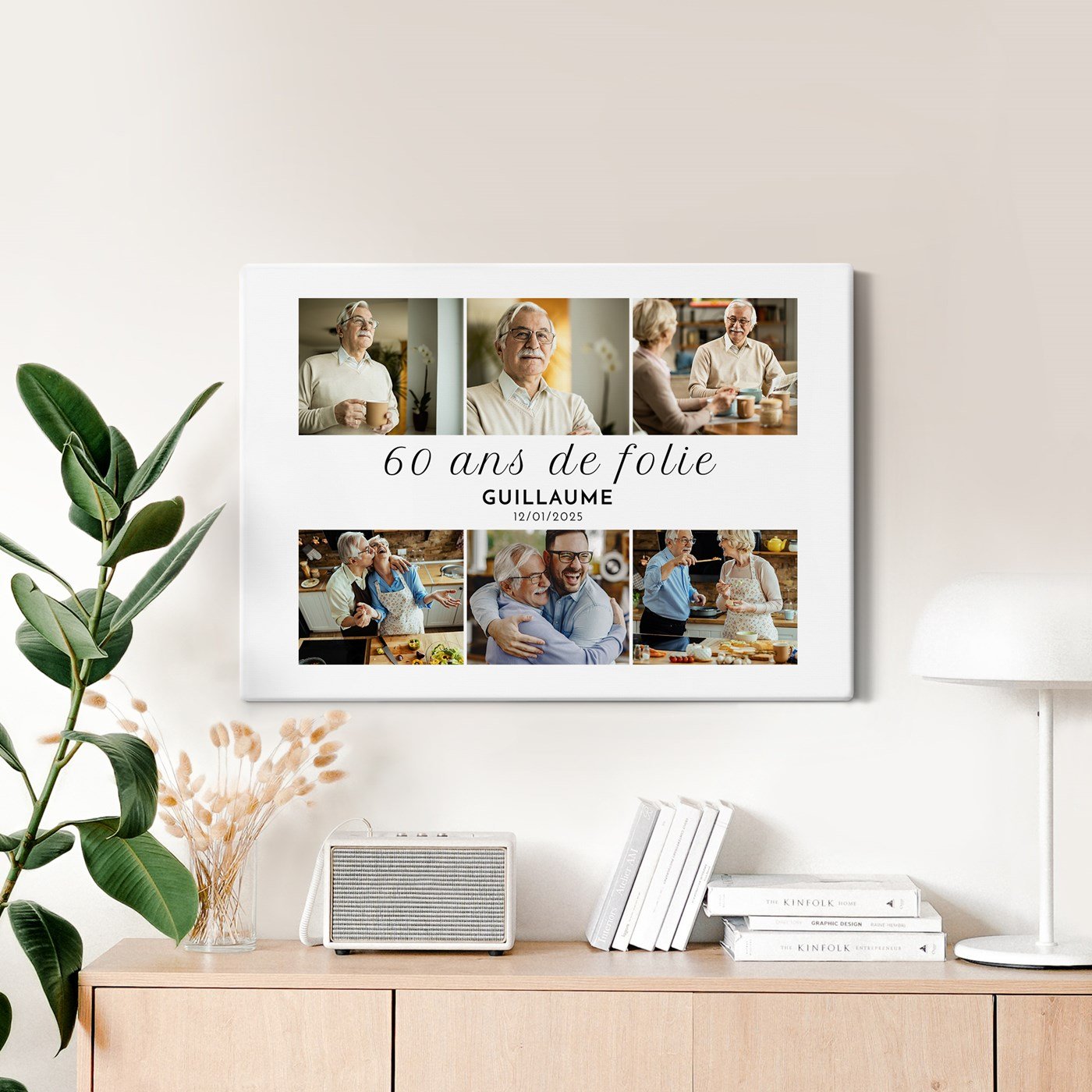 Collage de fotos en lienzo personalizado para el cumpleaños número 60 de un hombre 50x70cm