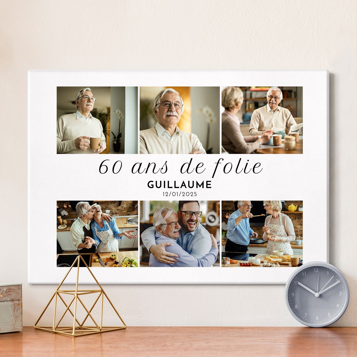 Collage de fotos en lienzo personalizado para el cumpleaños número 60 de un hombre 50x70cm