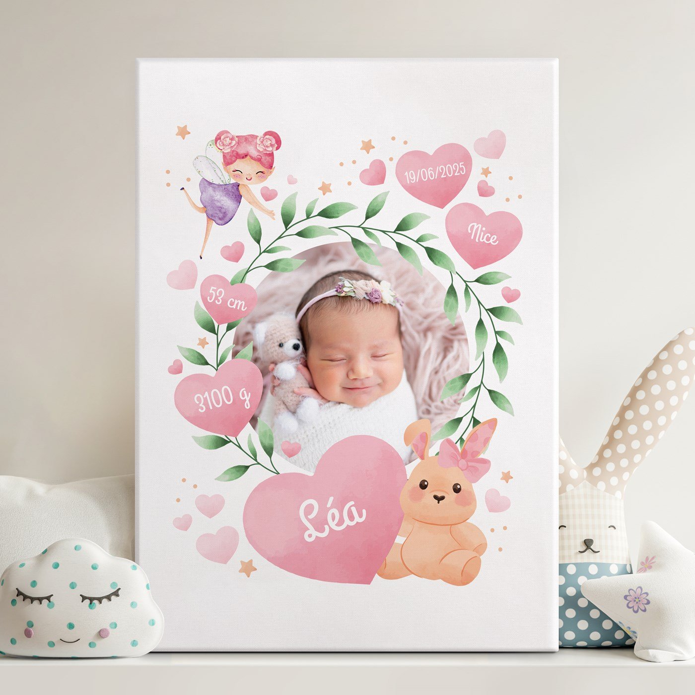 Lien de foto personalizado Murrano 50x70cm para el nacimiento de una niña