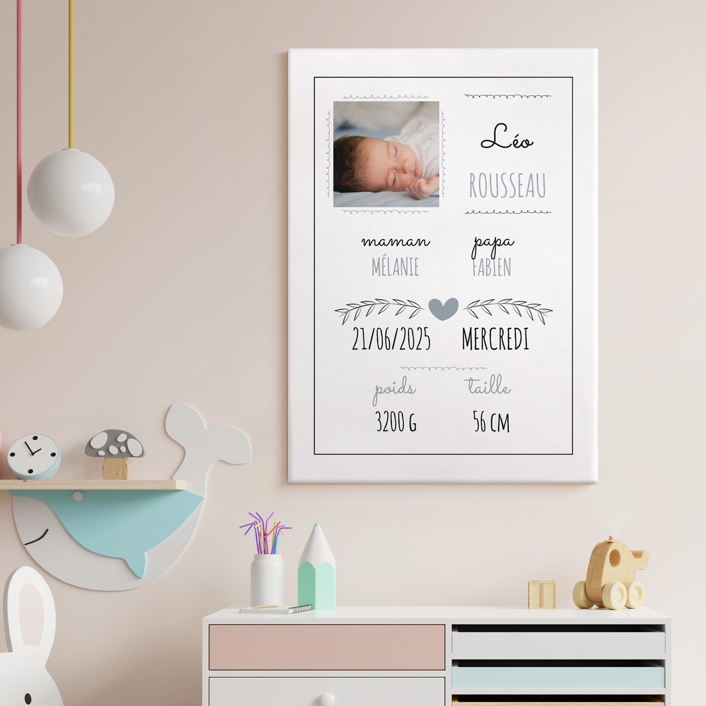 Collage de fotos personalizado Murrano para el nacimiento de un niño