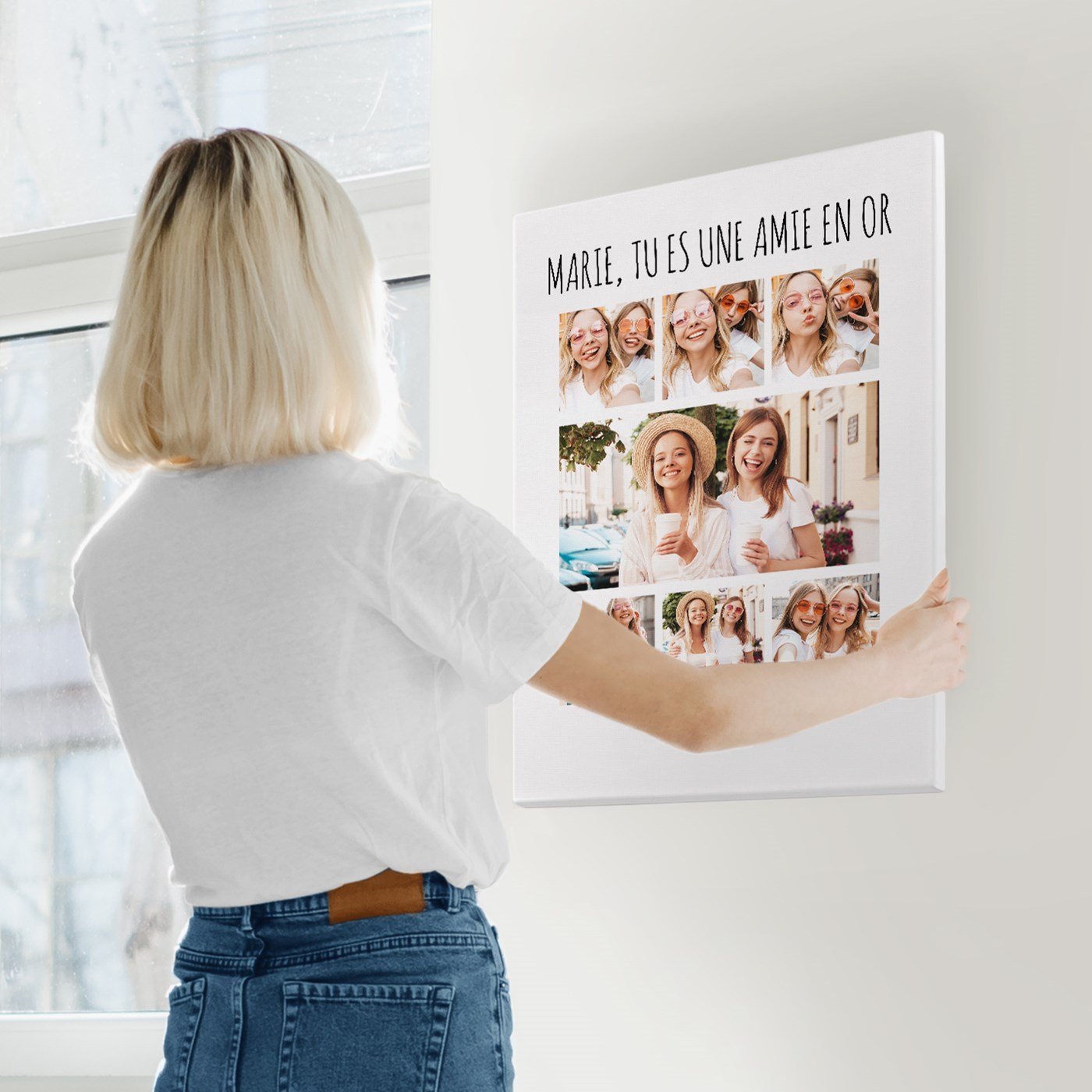 Collage photo personnalisé sur toile 50x70cm pour une amie