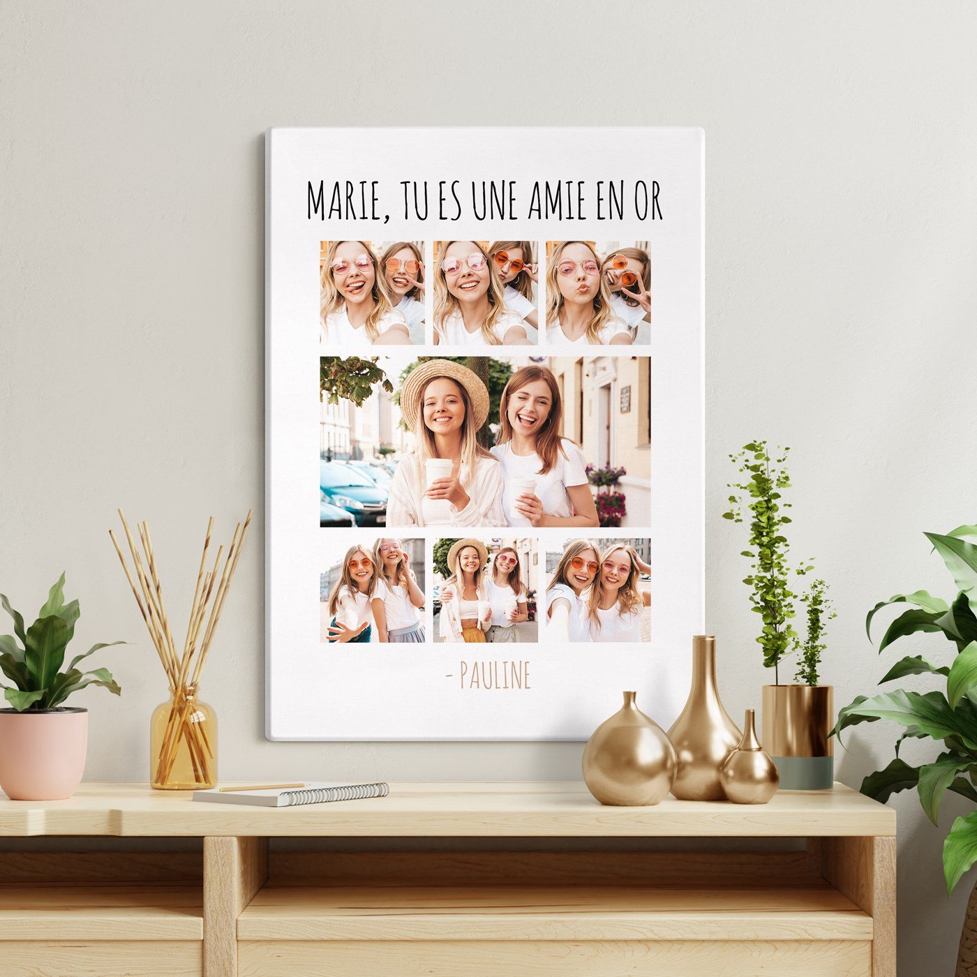 Collage photo personnalisé sur toile 50x70cm pour une amie