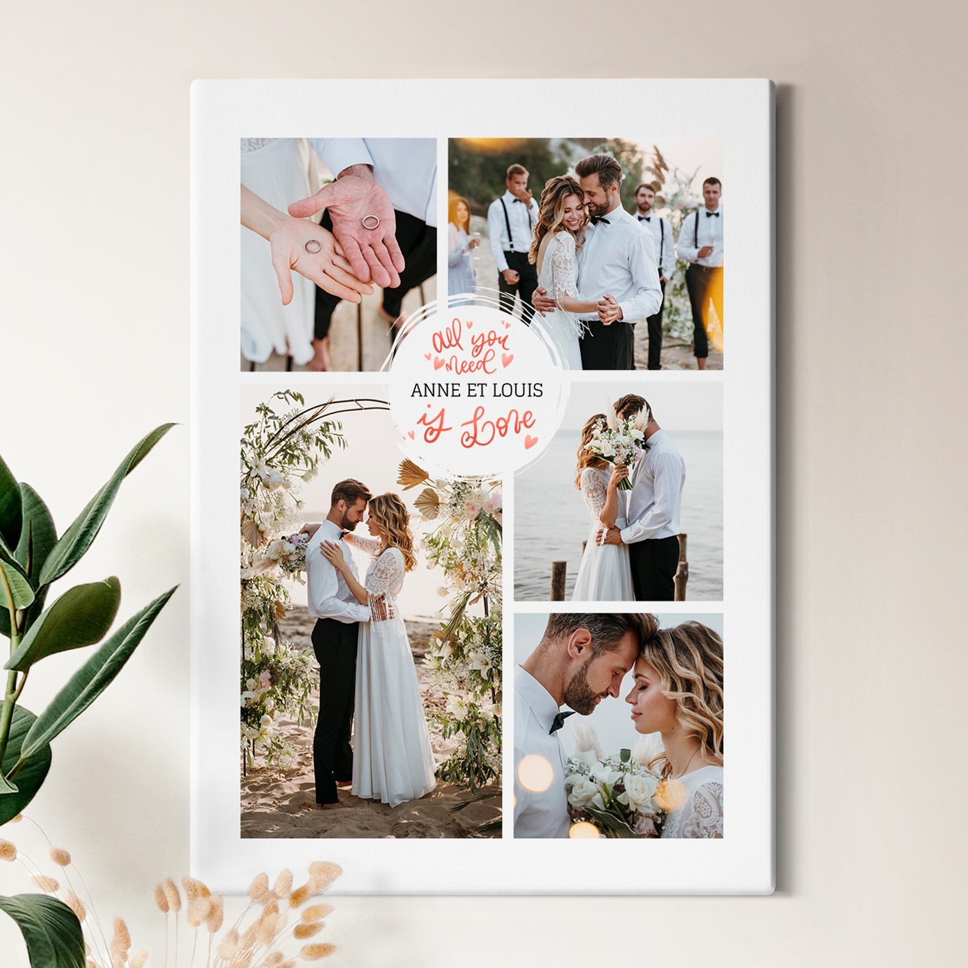 Collage de fotos personalizado Murrano sobre lienzo 50x70cm para pareja boda