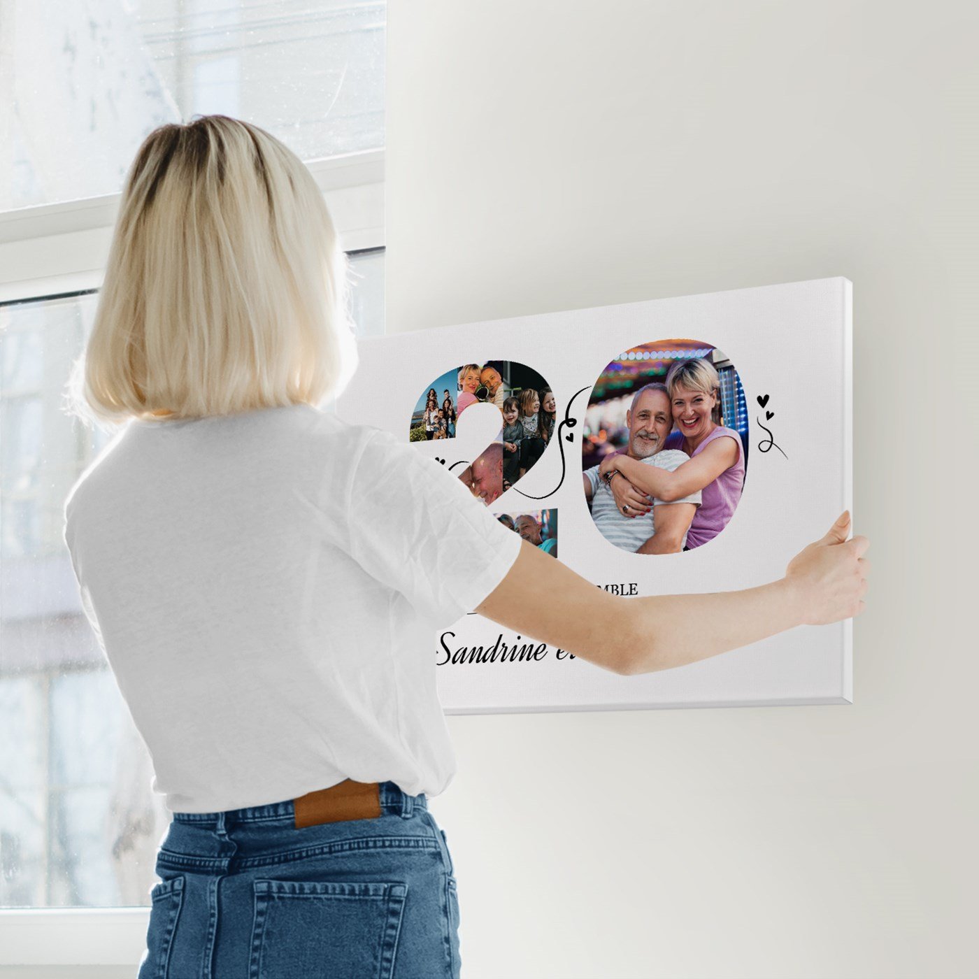 Colaje de fotos personalizado en lienzo para el 20º aniversario de boda (50x70cm)