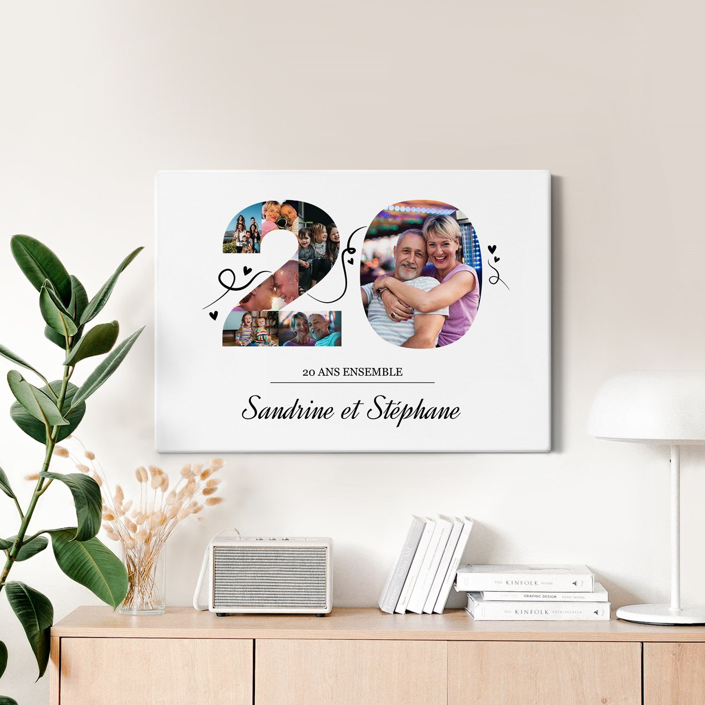 Colaje de fotos personalizado en lienzo para el 20º aniversario de boda (50x70cm)