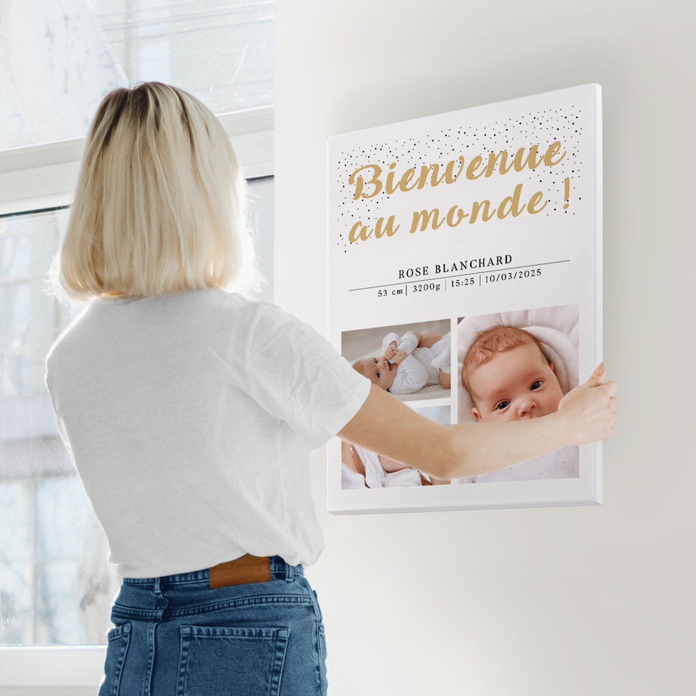 Collage de fotos personalizado sobre lienzo 50x70cm para bebé