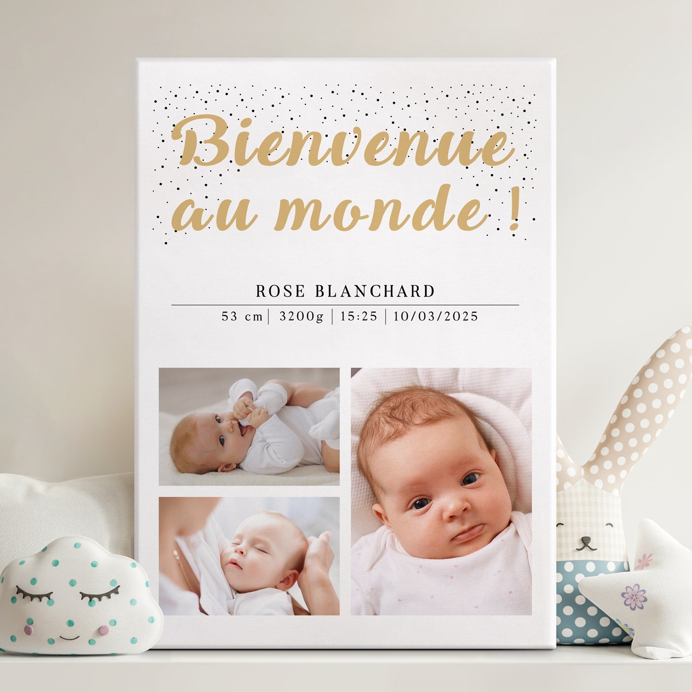 Collage de fotos personalizado sobre lienzo 50x70cm para bebé