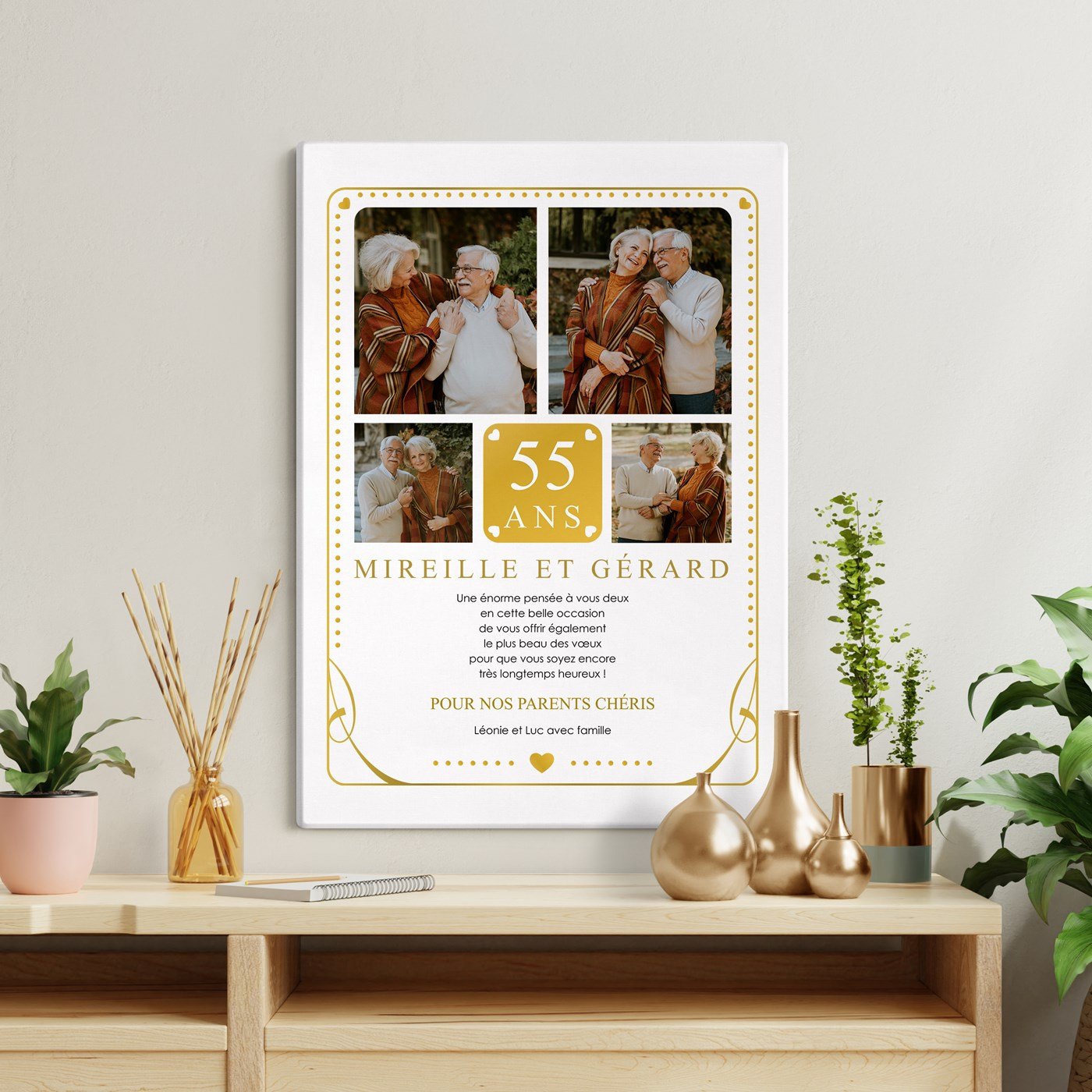 Collage de foto personalizado sobre lienzo de 50x70cm para el 55º aniversario de boda