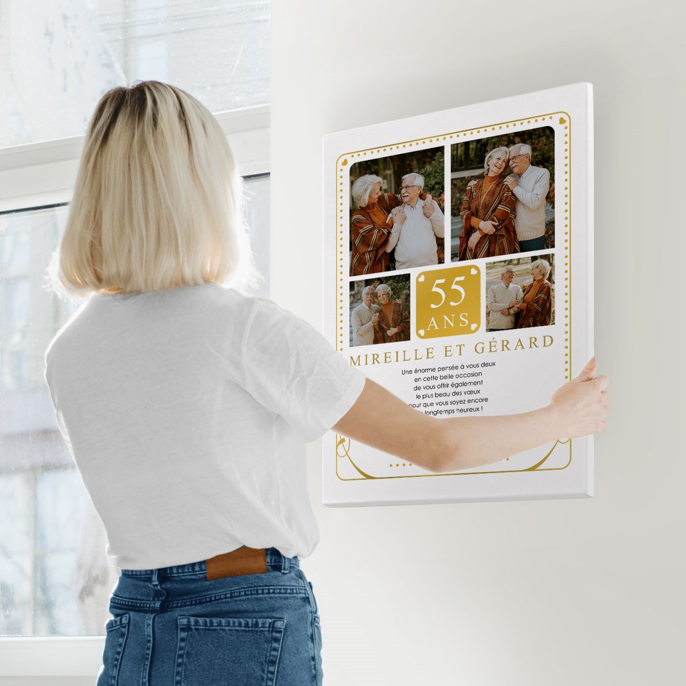 Collage de foto personalizado sobre lienzo de 50x70cm para el 55º aniversario de boda