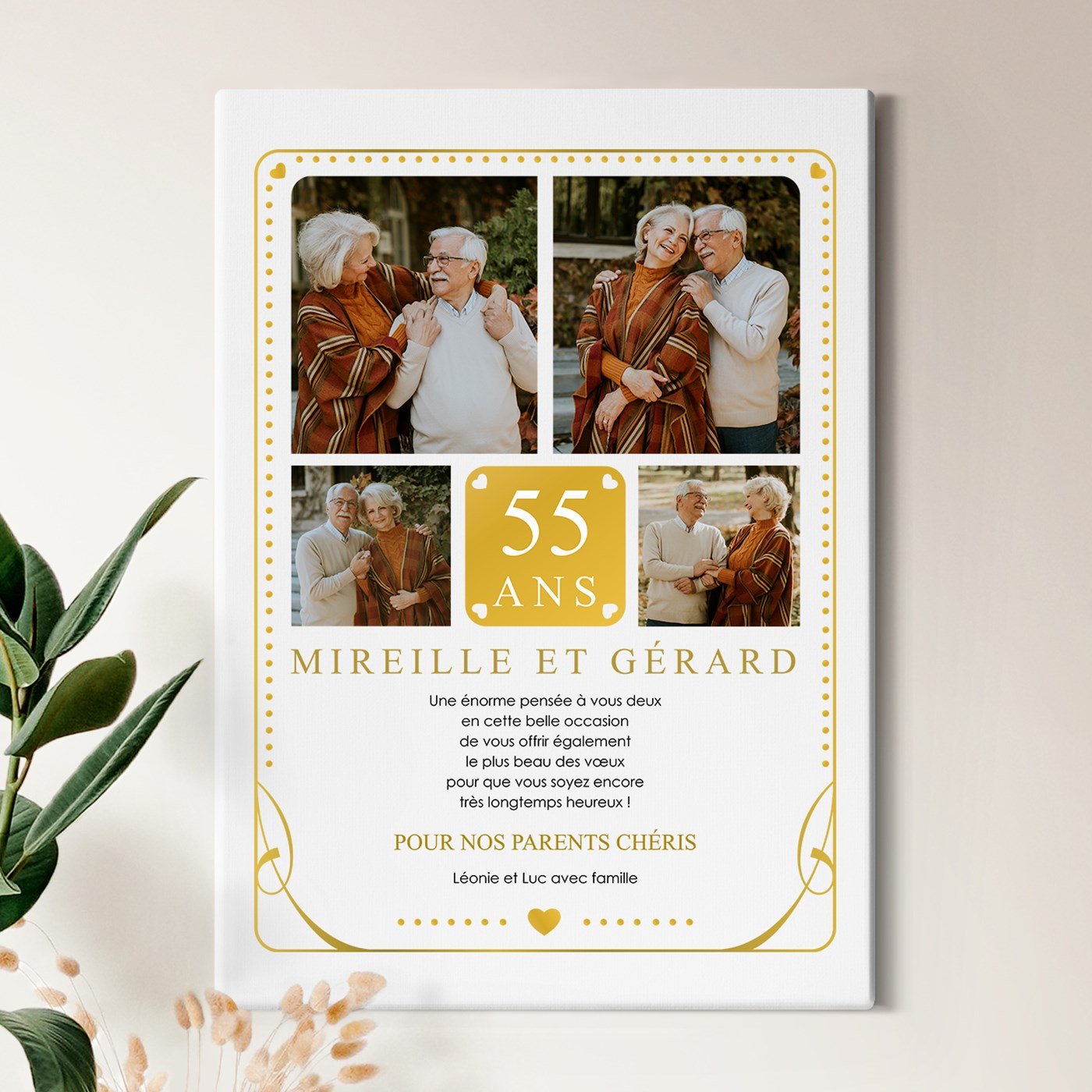 Collage de foto personalizado sobre lienzo de 50x70cm para el 55º aniversario de boda