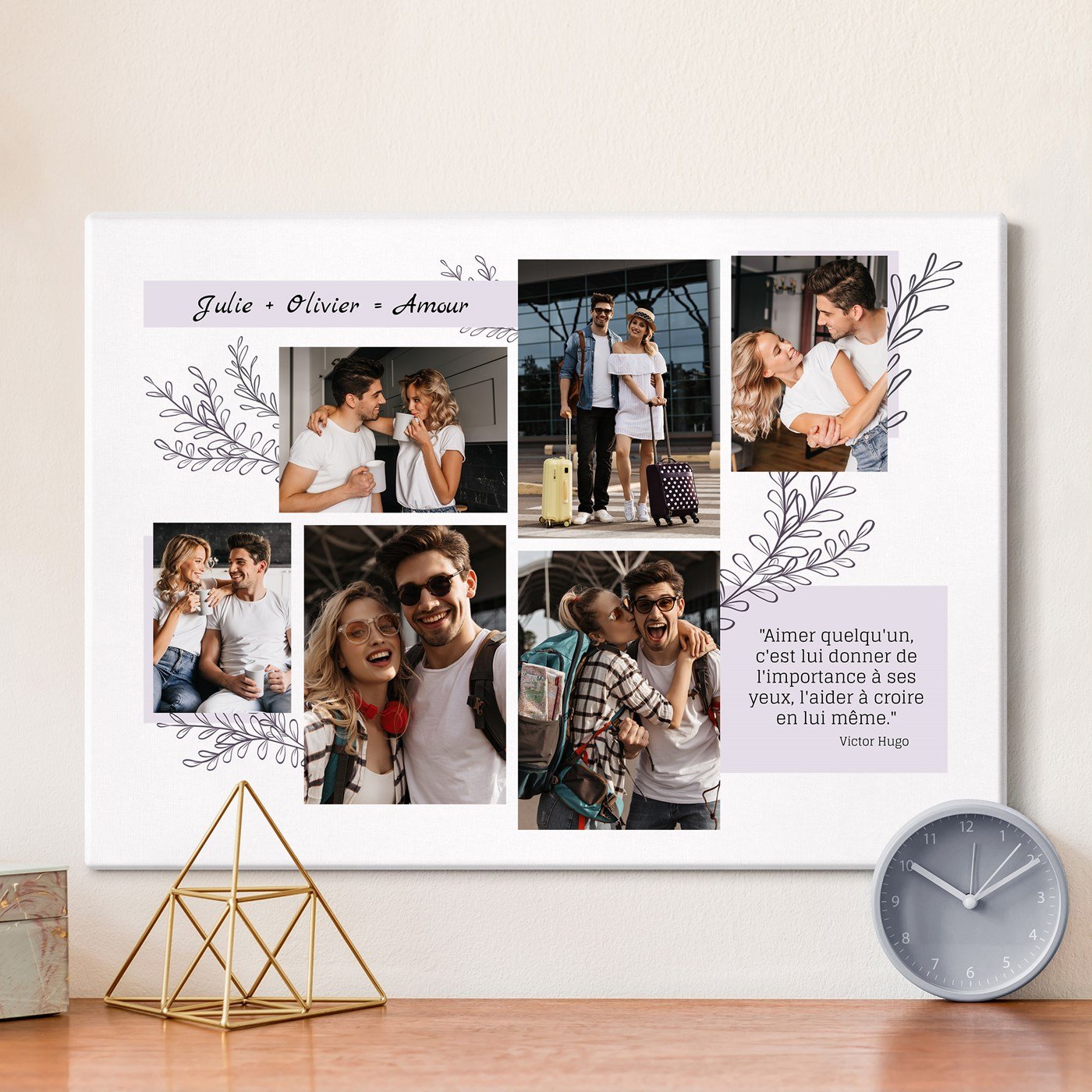 Collage photo personnalisé sur toile 50x70cm pour couple