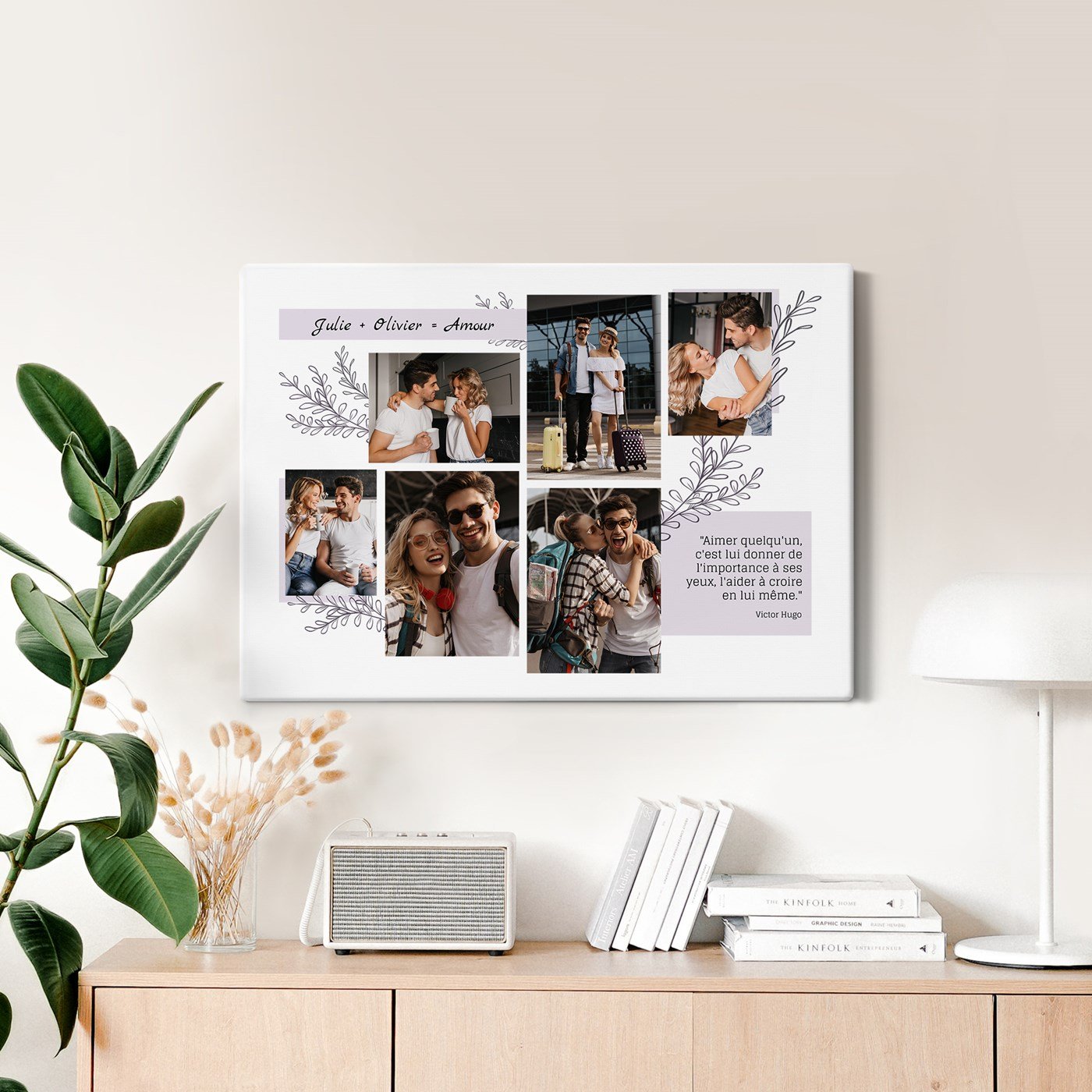 Collage photo personnalisé sur toile 50x70cm pour couple