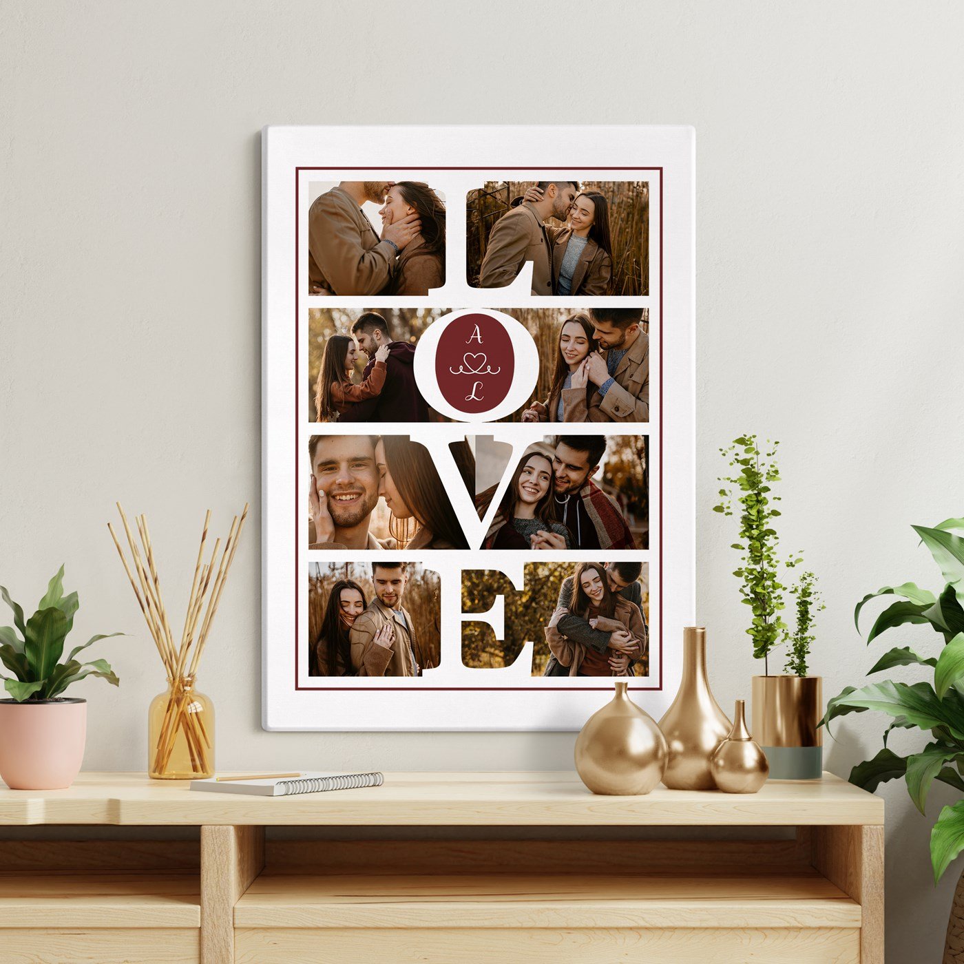 Collage photo personnalisé Murrano sur toile 50x70cm pour couple amour