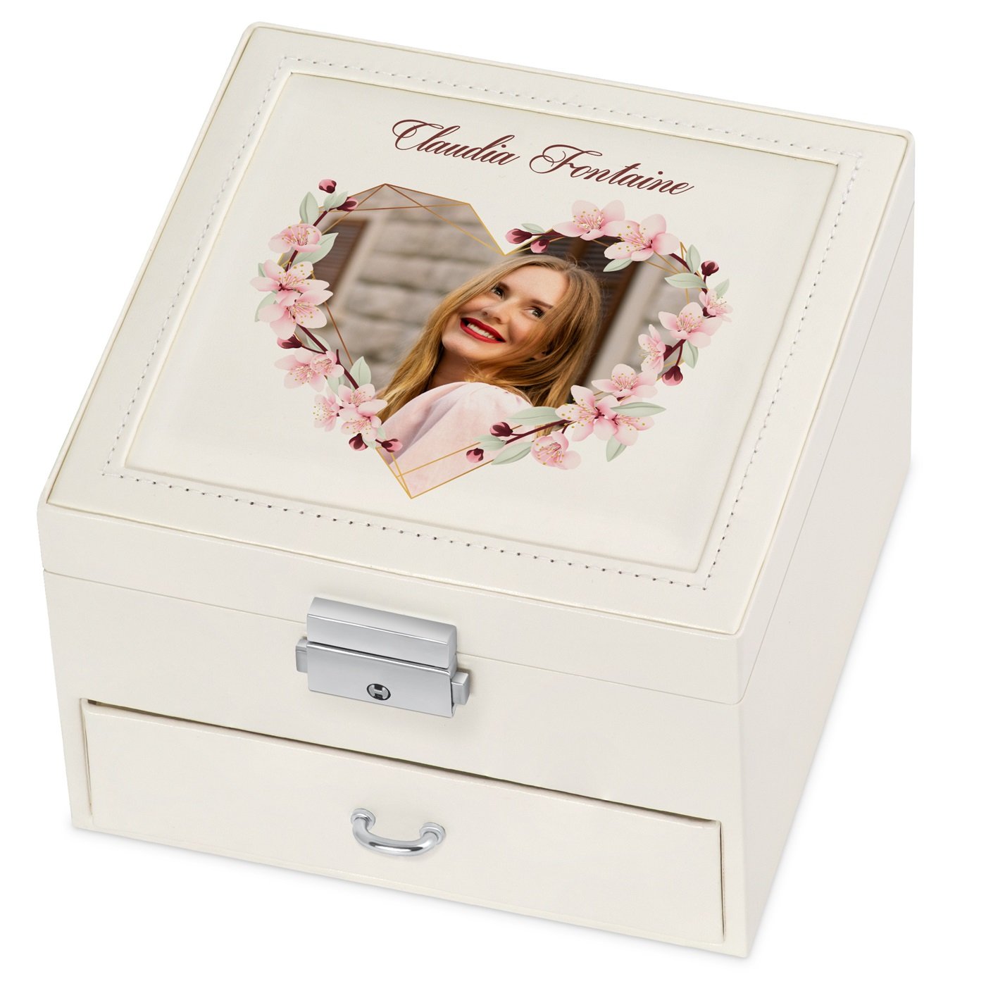 Murrano Beige Jewelry Box with Personalized Photo for Wife on Valentine's Day