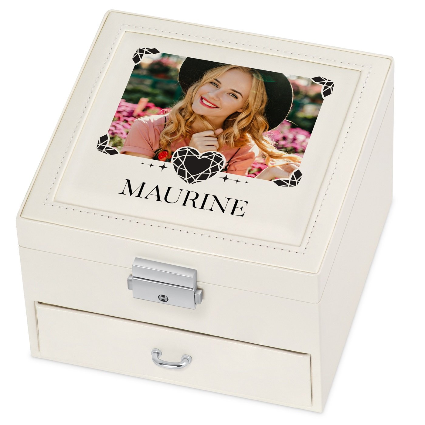 Caja de joyas Murrano personalizada - Beige con foto personalizada