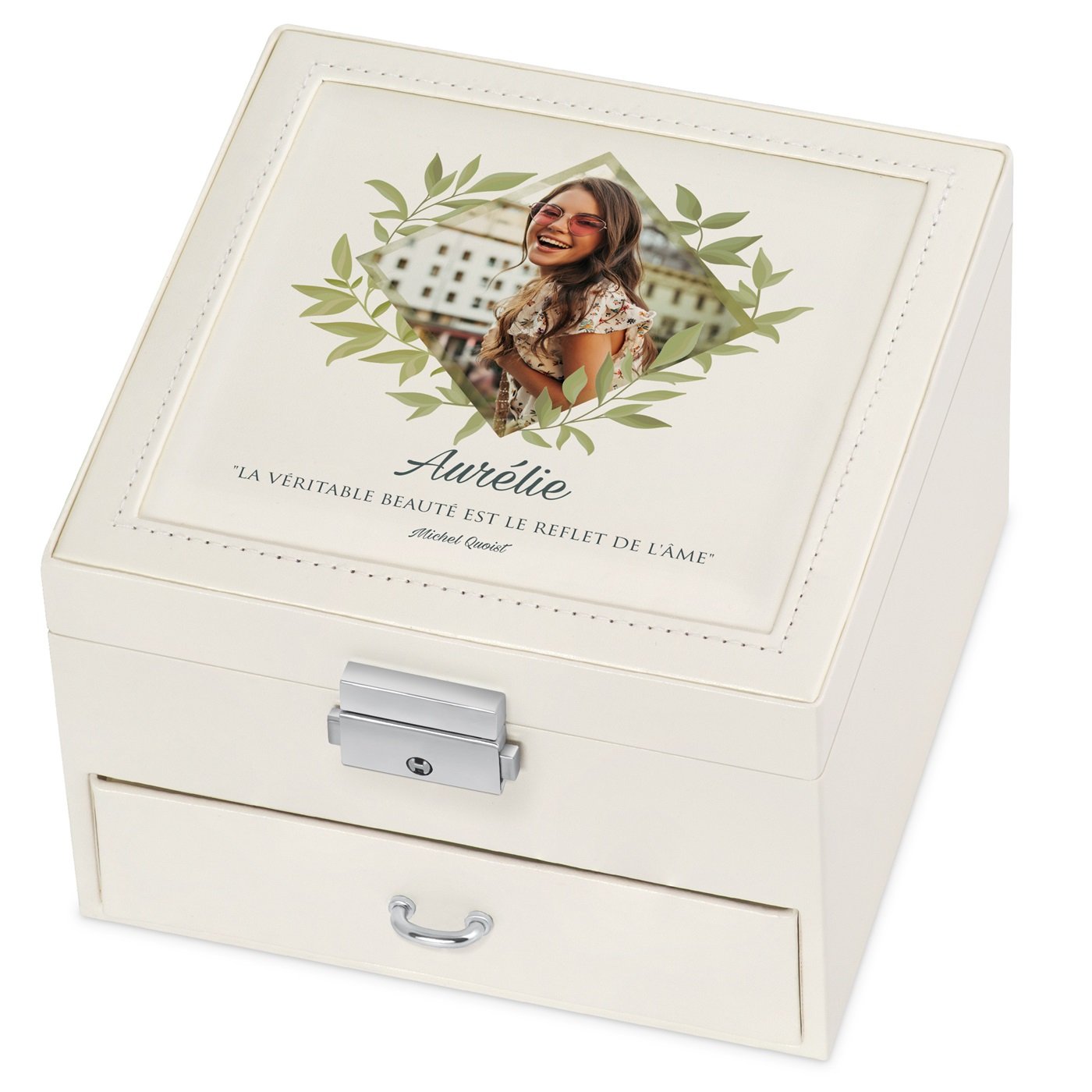 Caja de joyas personalizada Murrano - Beige con foto personalizada