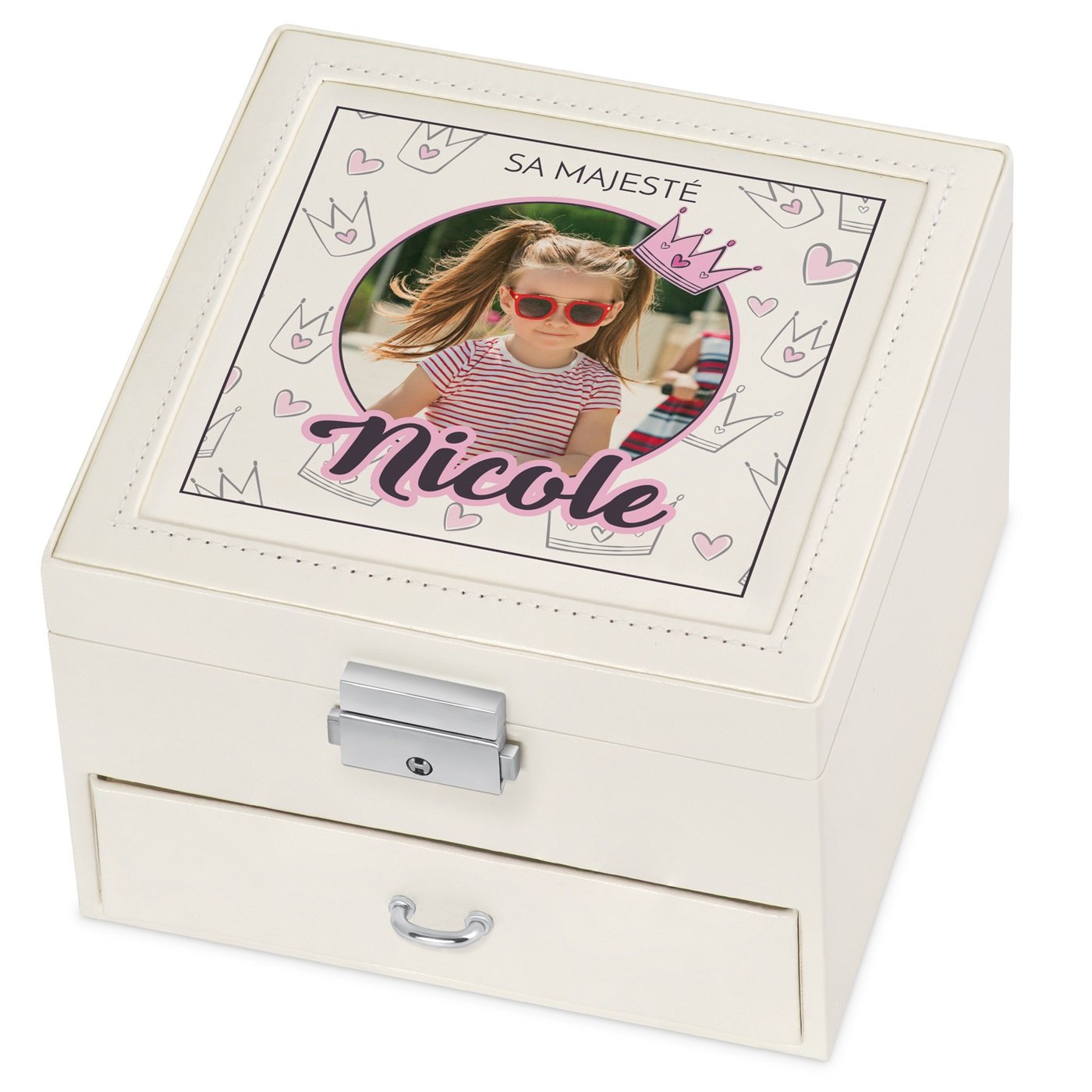 Caja de joyas personalizada Murrano - Beige con foto personalizada