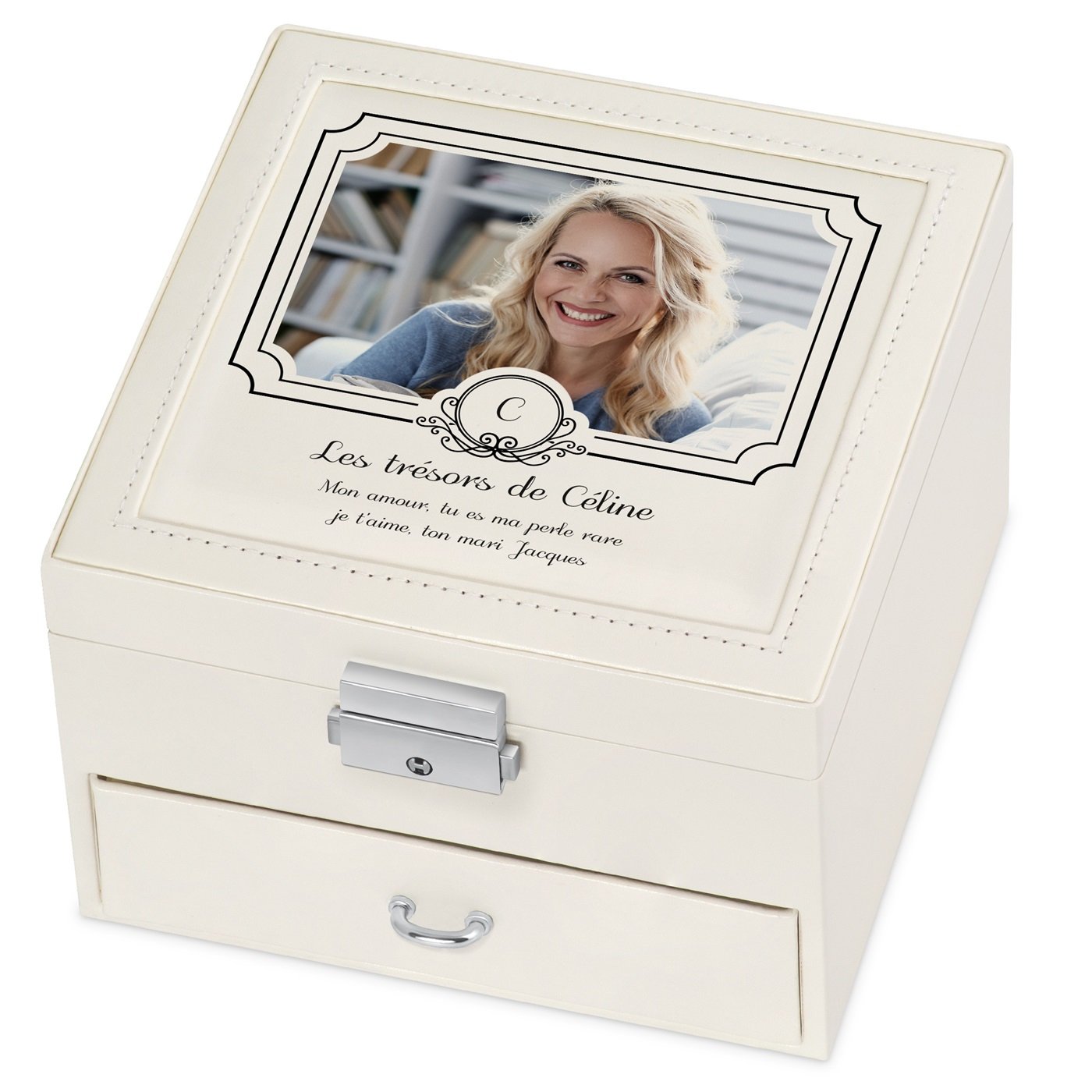 Murrano Personalized Jewelry Box - Beige with Custom Photo