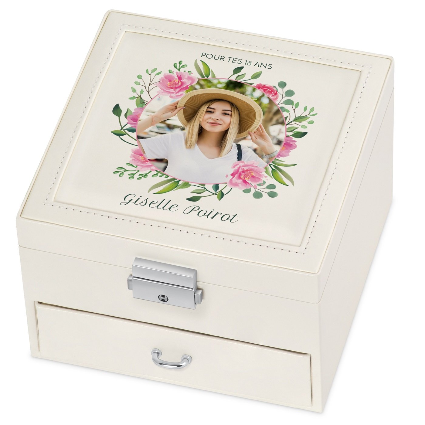 Murrano Personalized Jewelry Box (Beige with Custom Photo) for Her 18th Birthday