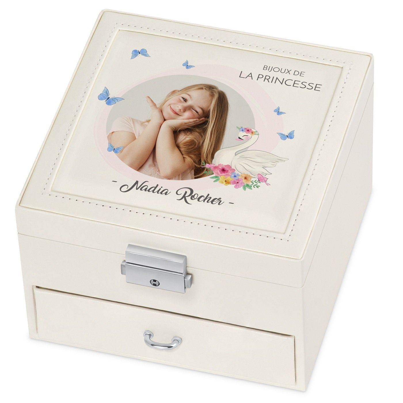 Caja de joyas personalizada Murrano - Beige con foto para sobrina