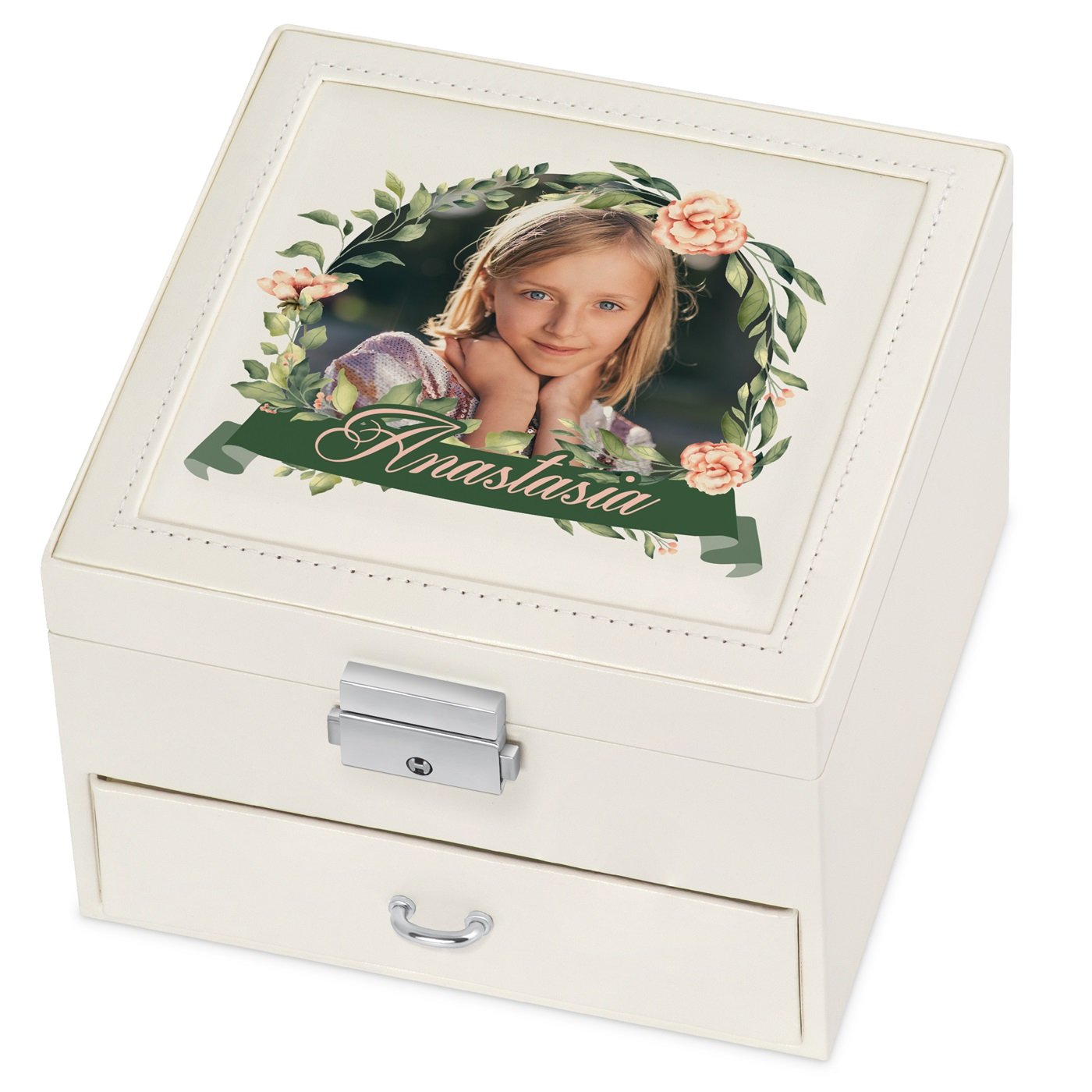Cajón de joyas Murrano personalizado - Beige con foto personalizada