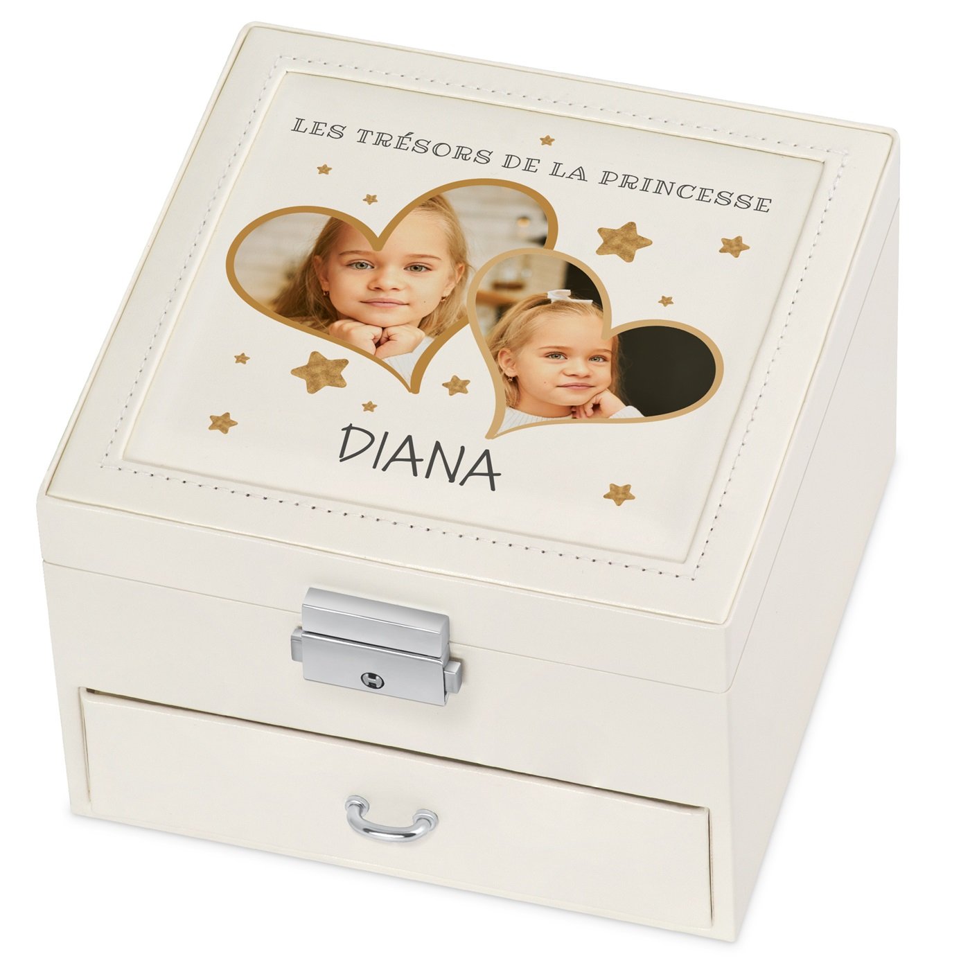 Caja de joyas Murrano personalizada - Beige con foto
