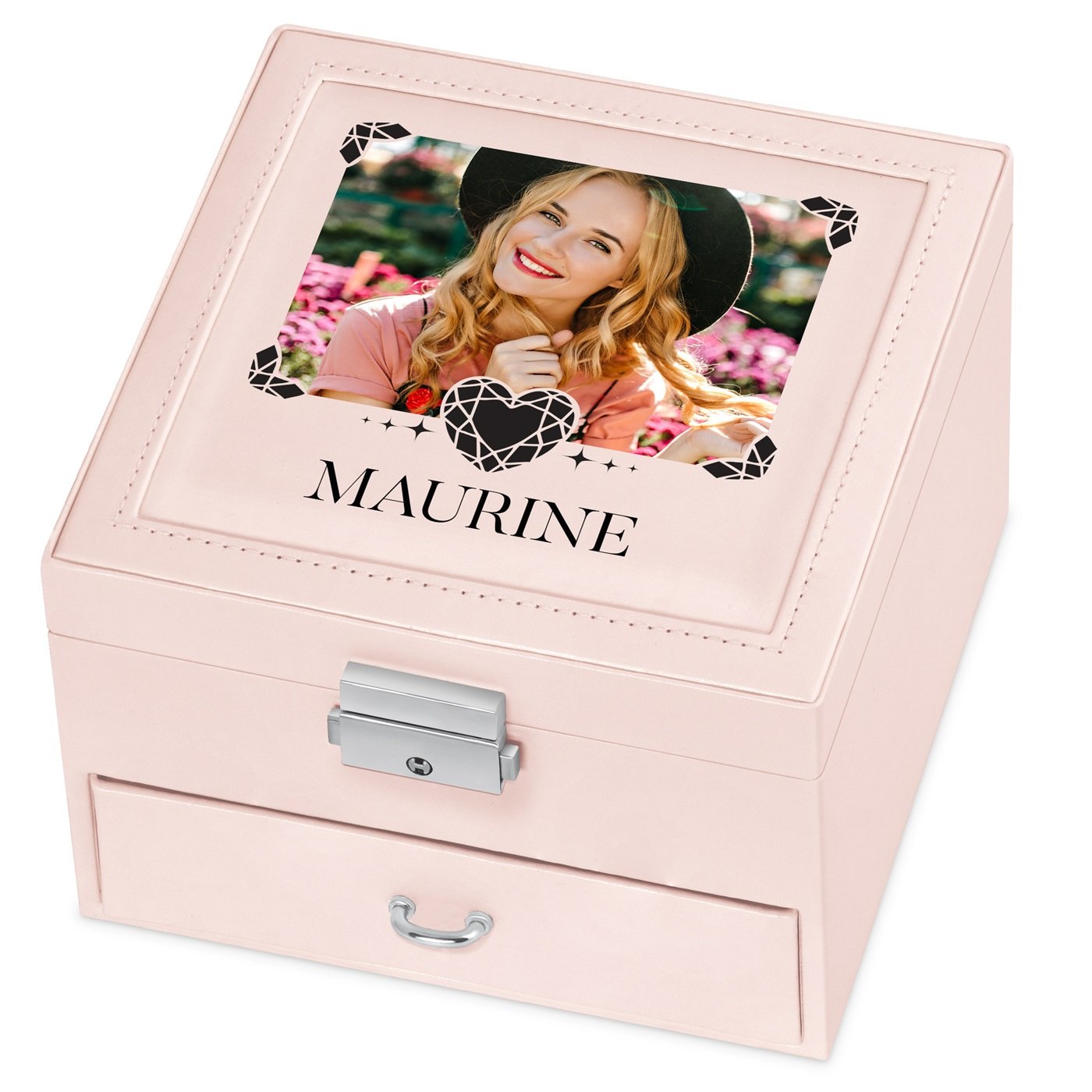 Murrano Pink Jewelry Box with Photo for Wife on Valentine's Day