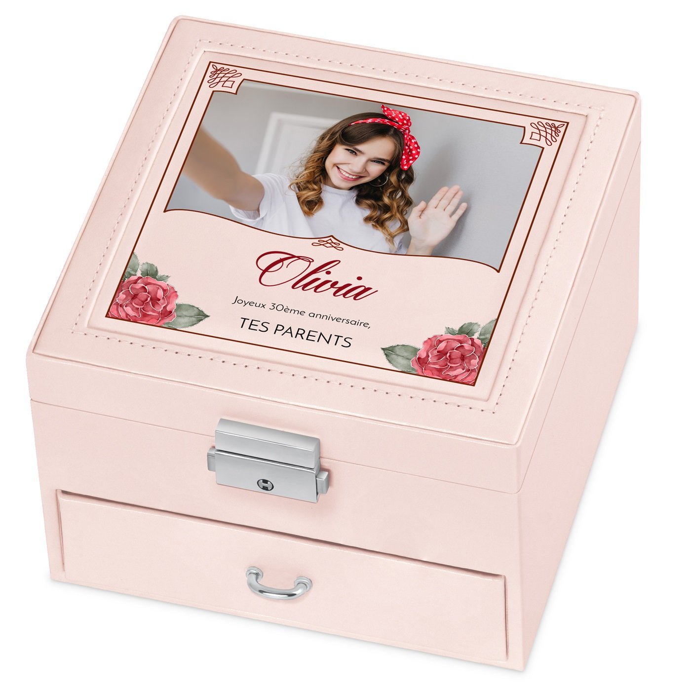 Caja de joyas personalizada Murrano - Rosa para el cumpleaños número 30 de su hija