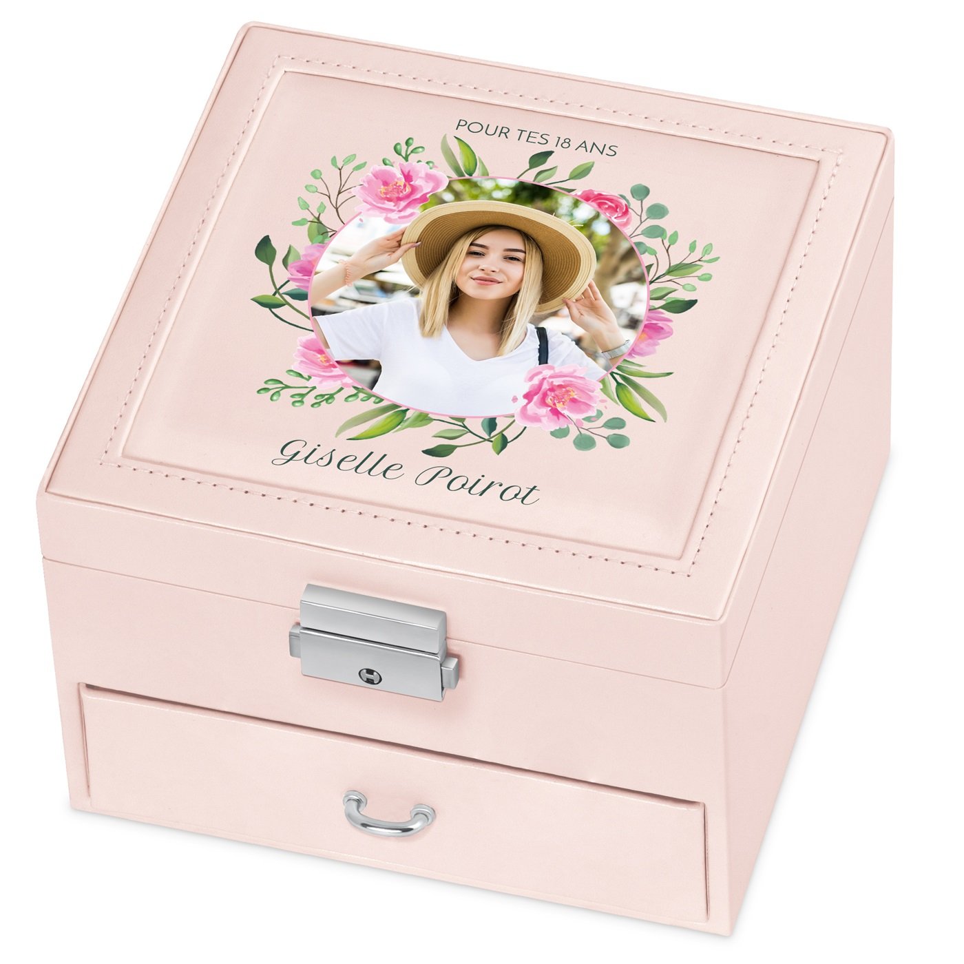 Cajón de joyas personalizado Murrano - Rosa para una niña de 18 años