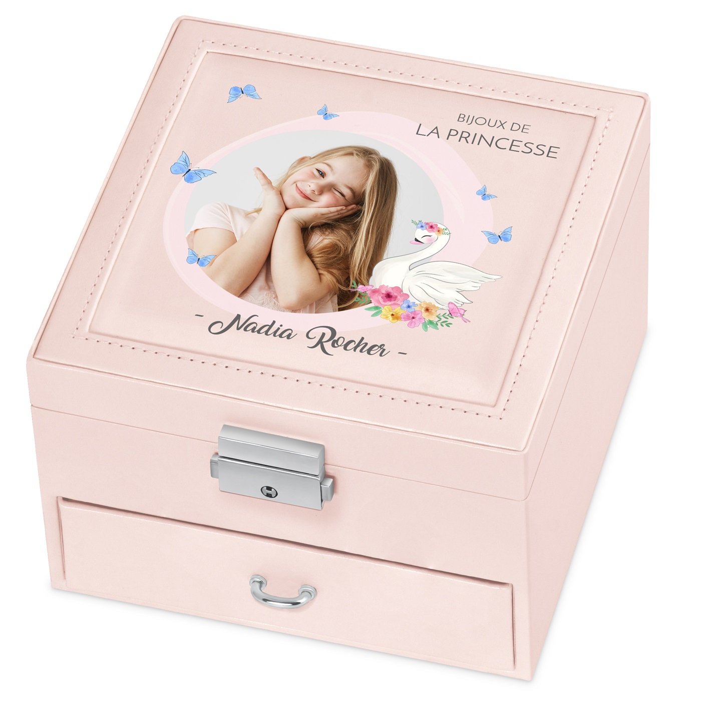 Caja de joyas personalizada Murrano - Rosa para el cumpleaños o Navidad de su ahijada