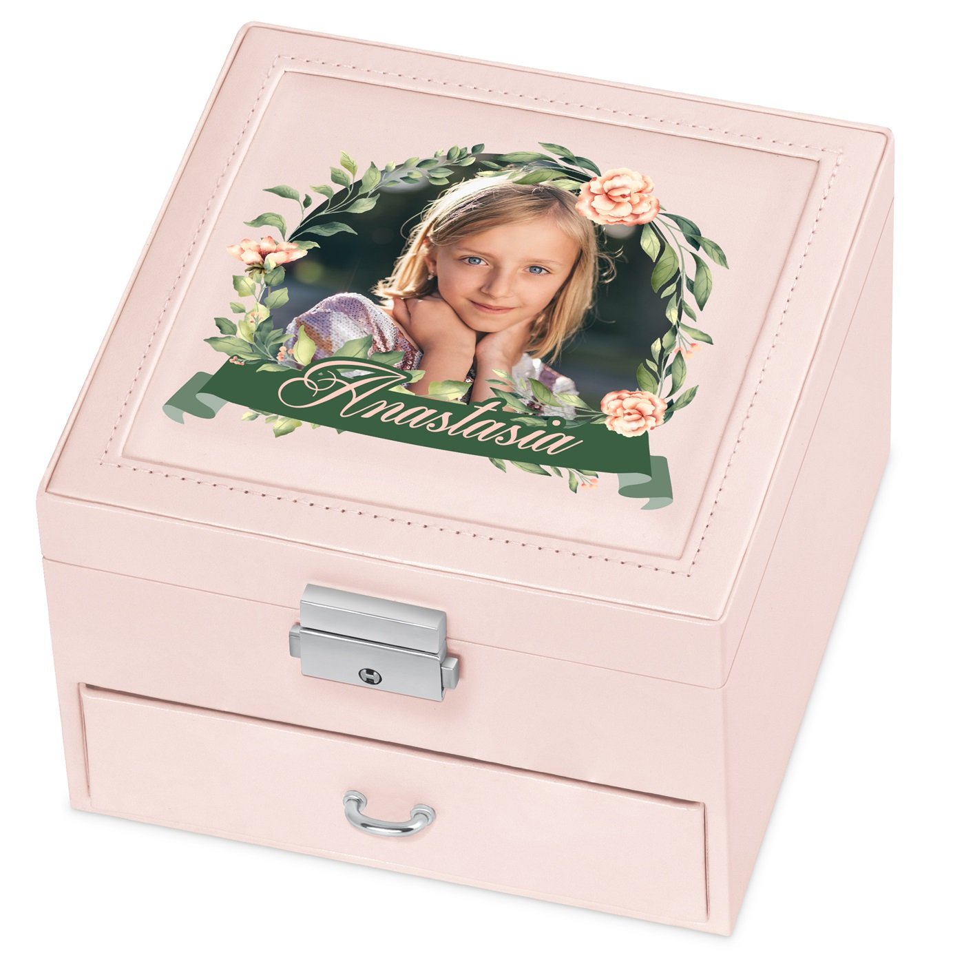Caja de joyas personalizada Murrano - Rosa con foto