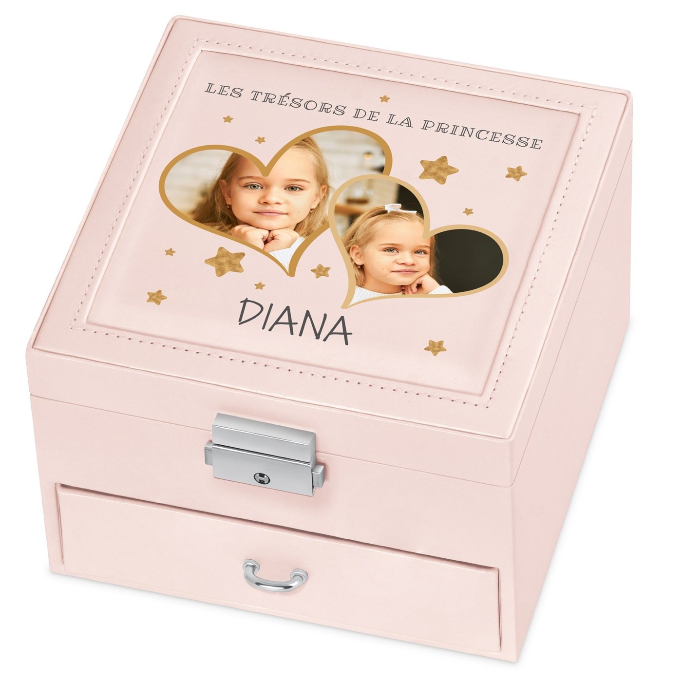 Caja de joyas rosa de Murrano con foto para el cumpleaños de una princesa