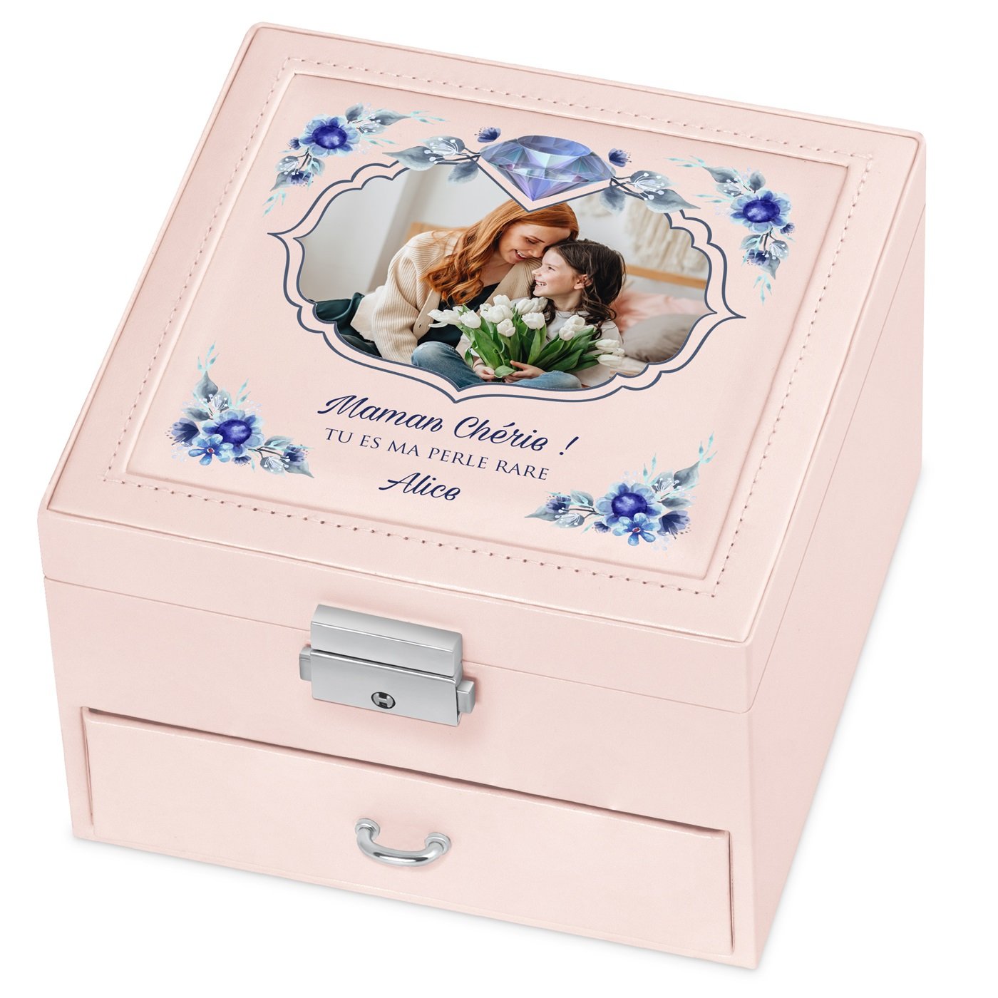 Caja de joyas personalizada Murrano - Rosa con foto para el Día de las Madres