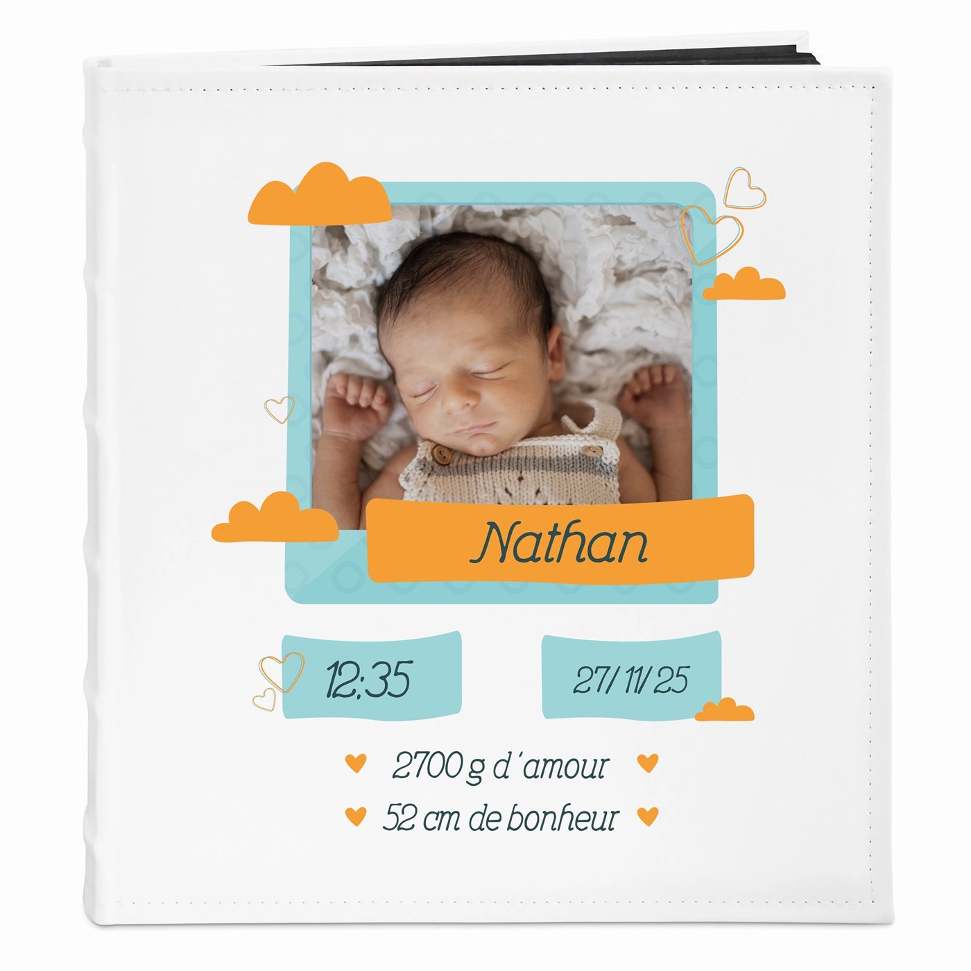 Álbum de fotos personalizado Murrano para el nacimiento de un niño
