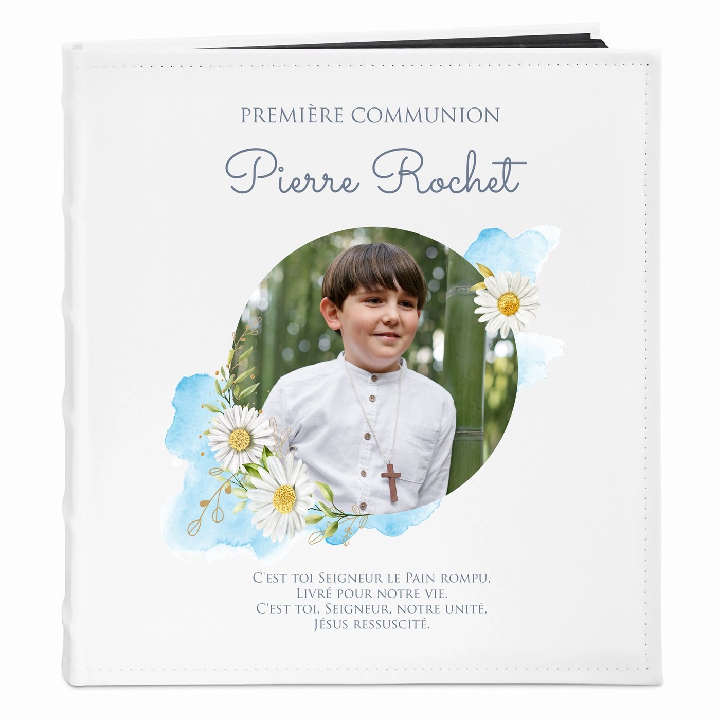 Álbum de fotos personalizado Murrano para la primera comunión de un niño