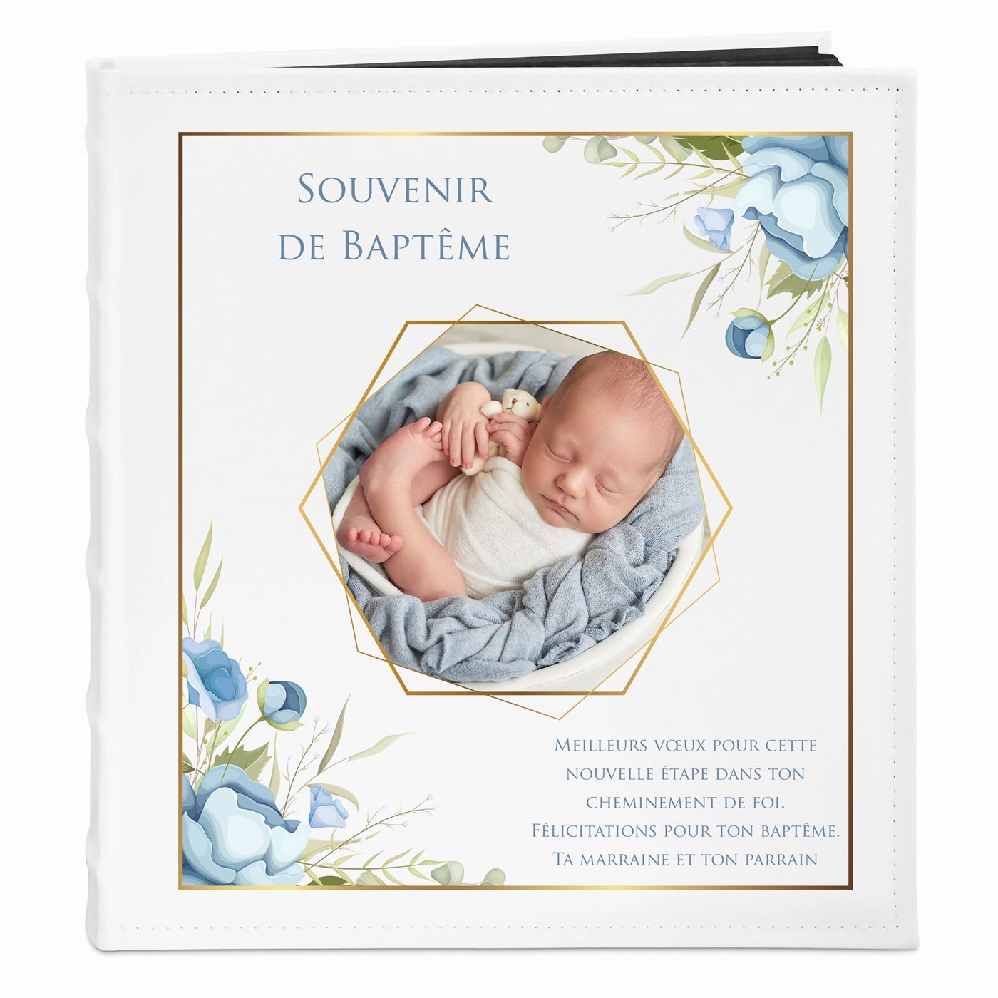 Álbum de fotos personalizado Murrano para el bautismo de un niño
