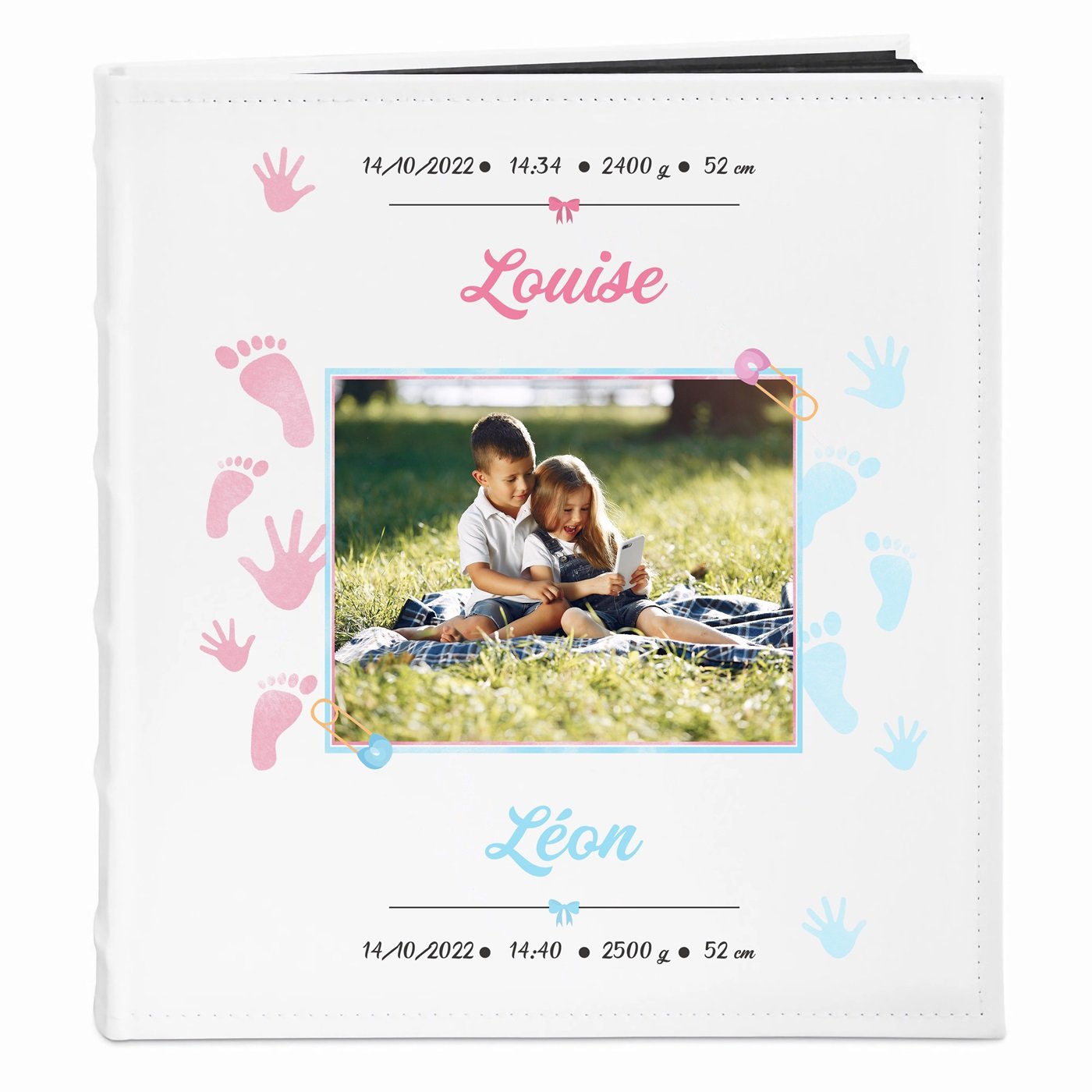 Álbum de fotos personalizado Murrano - Gemelos niño o niña al nacer