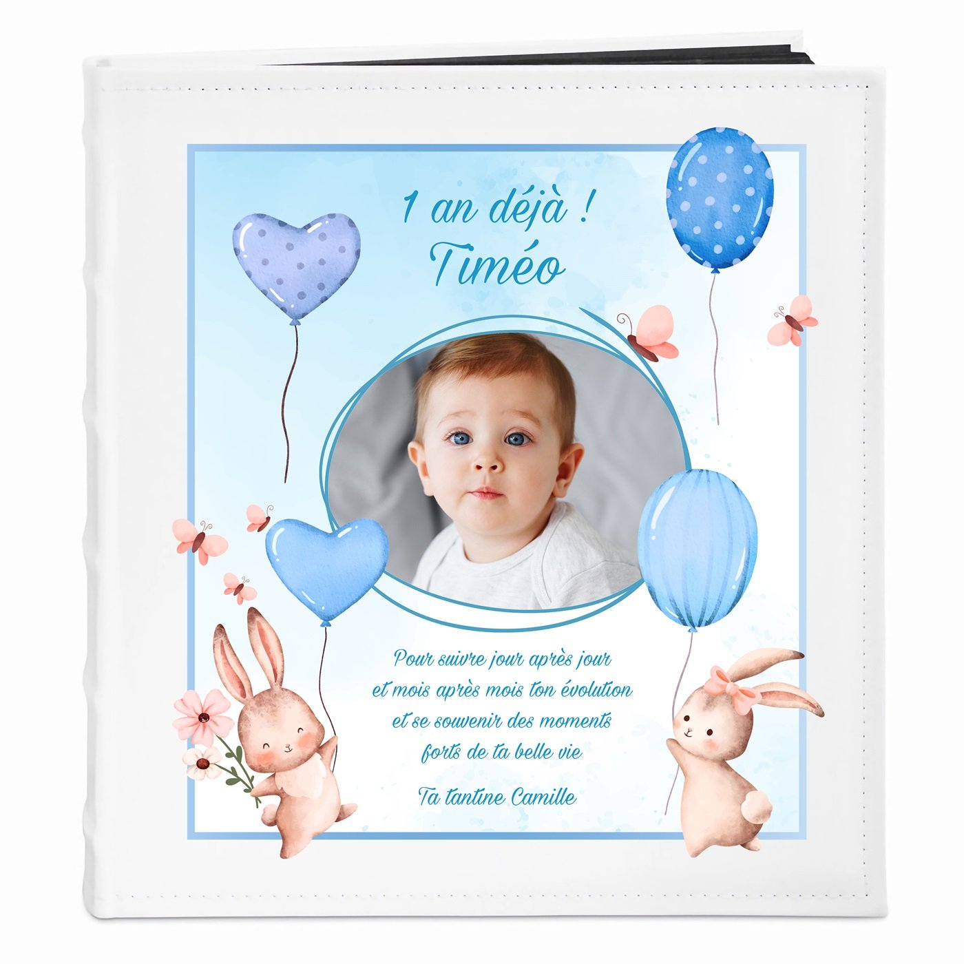 Álbum de fotos personalizado Murrano para el primer cumpleaños de un niño
