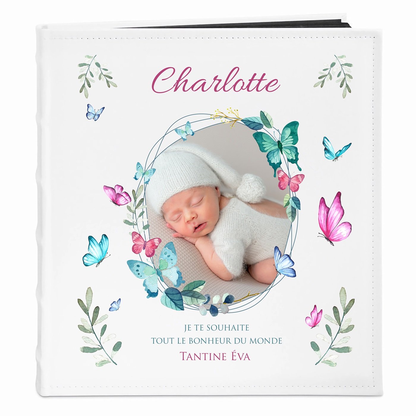 Álbum de fotos personalizado Murrano para el nacimiento de una niña