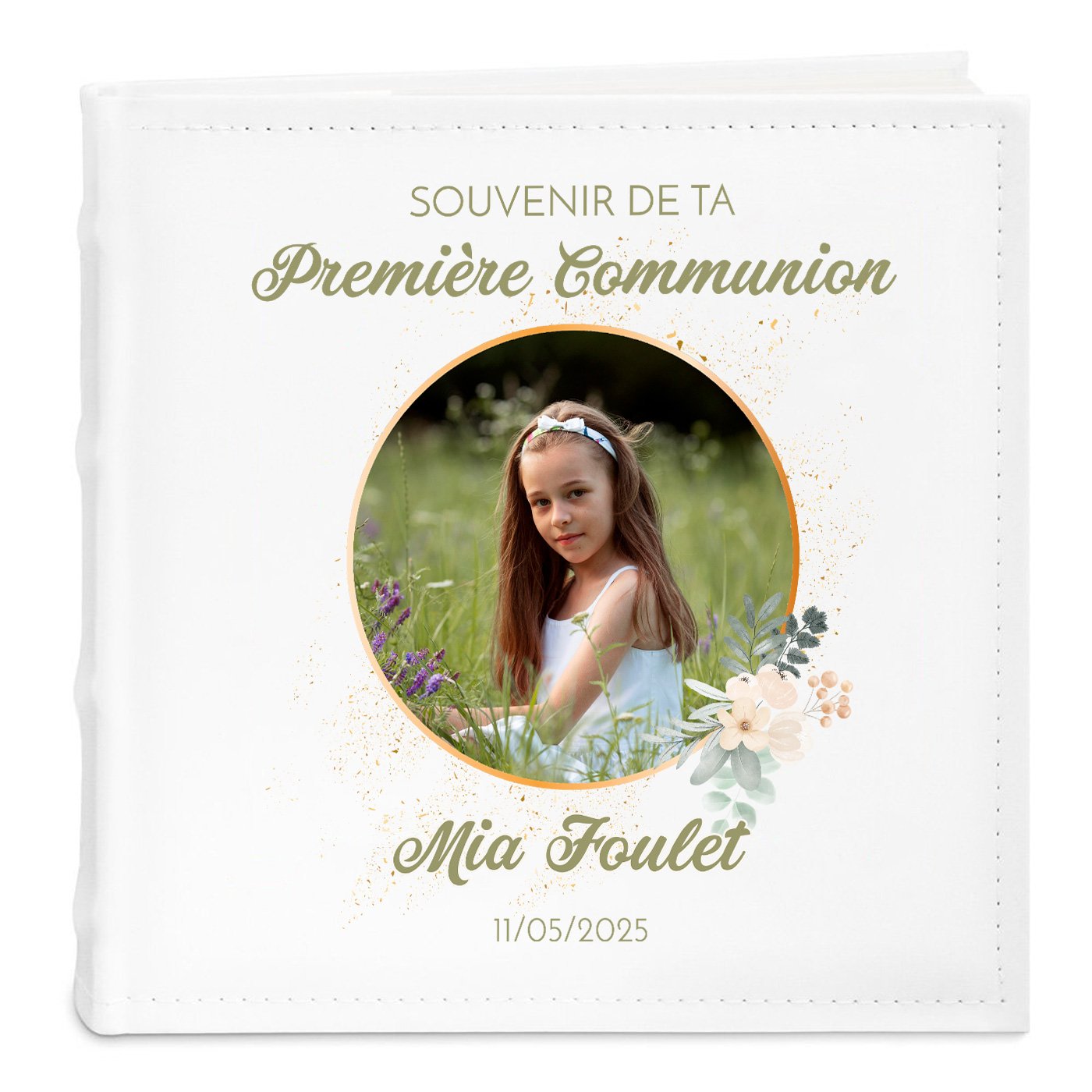 Álbum de fotos personalizado Murrano para la primera comunión de una niña