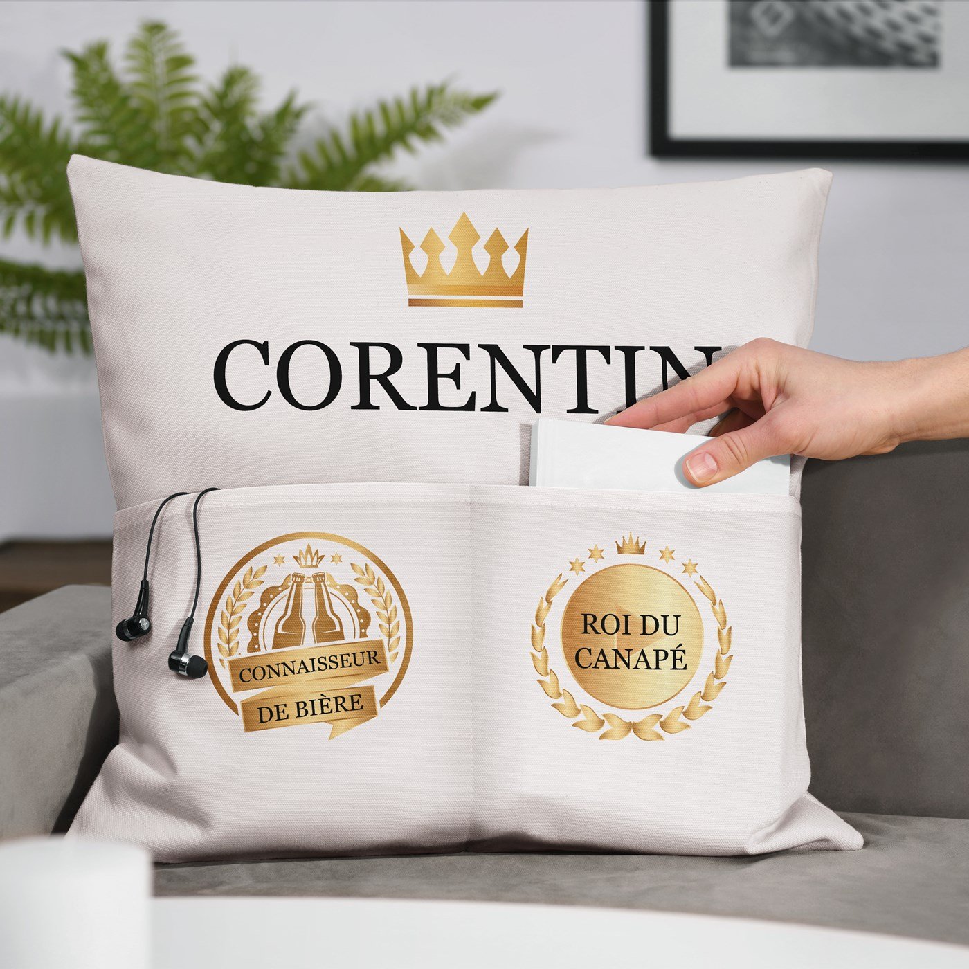 Almohada de algodón Murrano con bolsillos de almacenamiento
