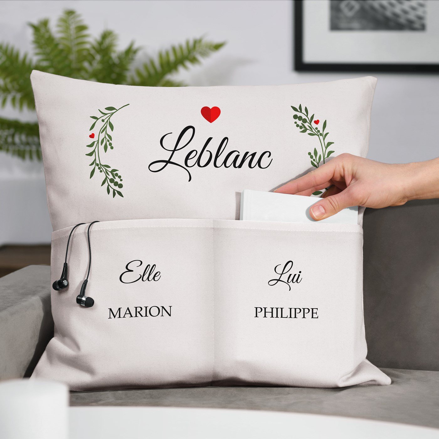 Almohada de algodón Murrano con bols de almacenamiento personalizados para ella y él para boda