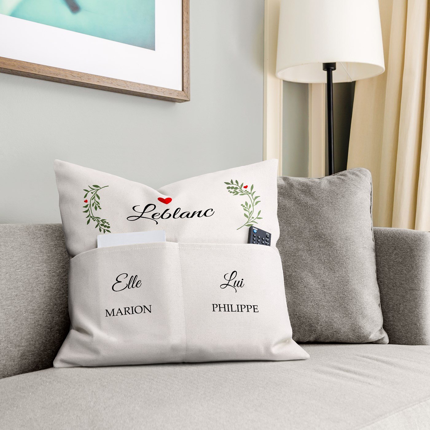 Almohada de algodón Murrano con bols de almacenamiento personalizados para ella y él para boda