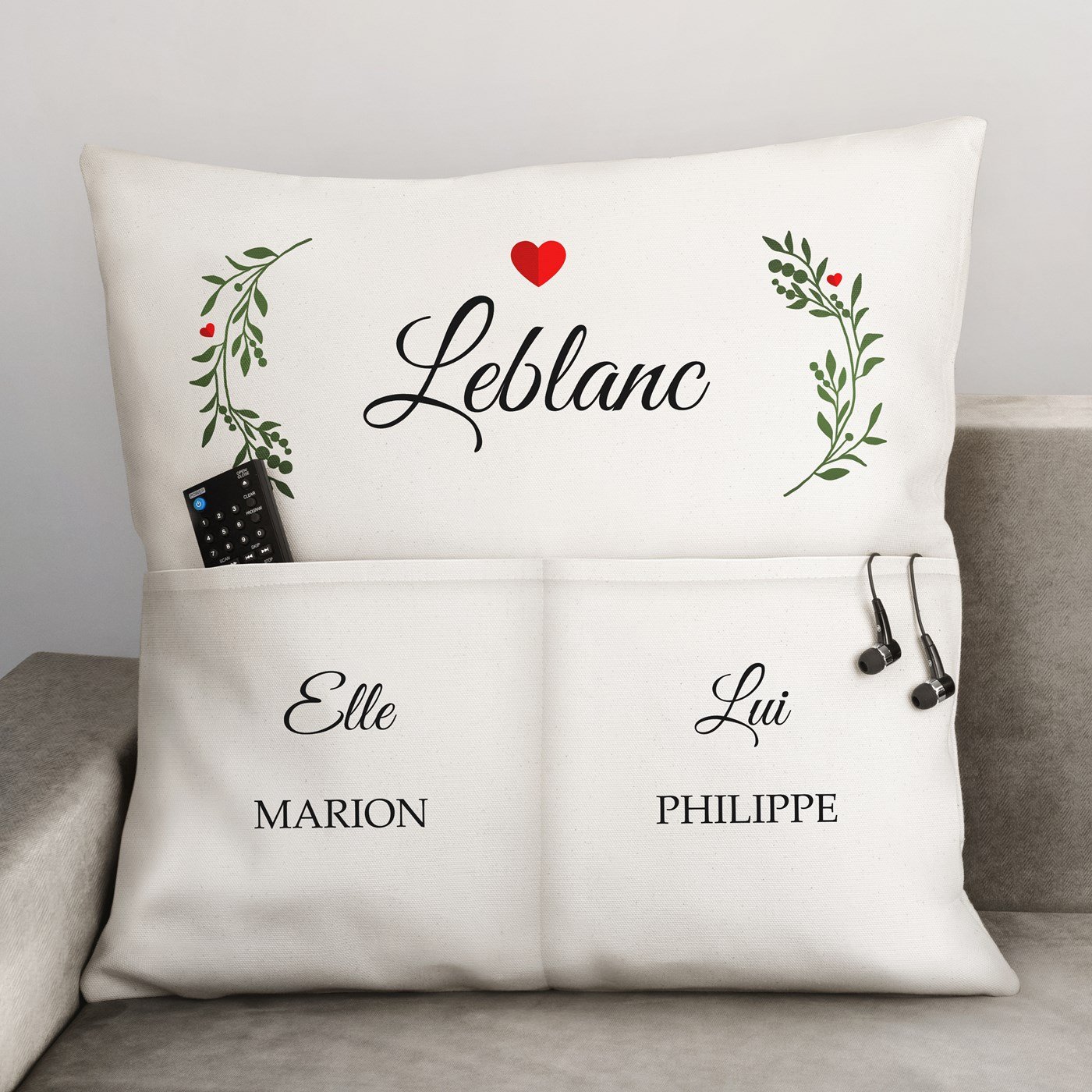 Almohada de algodón Murrano con bols de almacenamiento personalizados para ella y él para boda