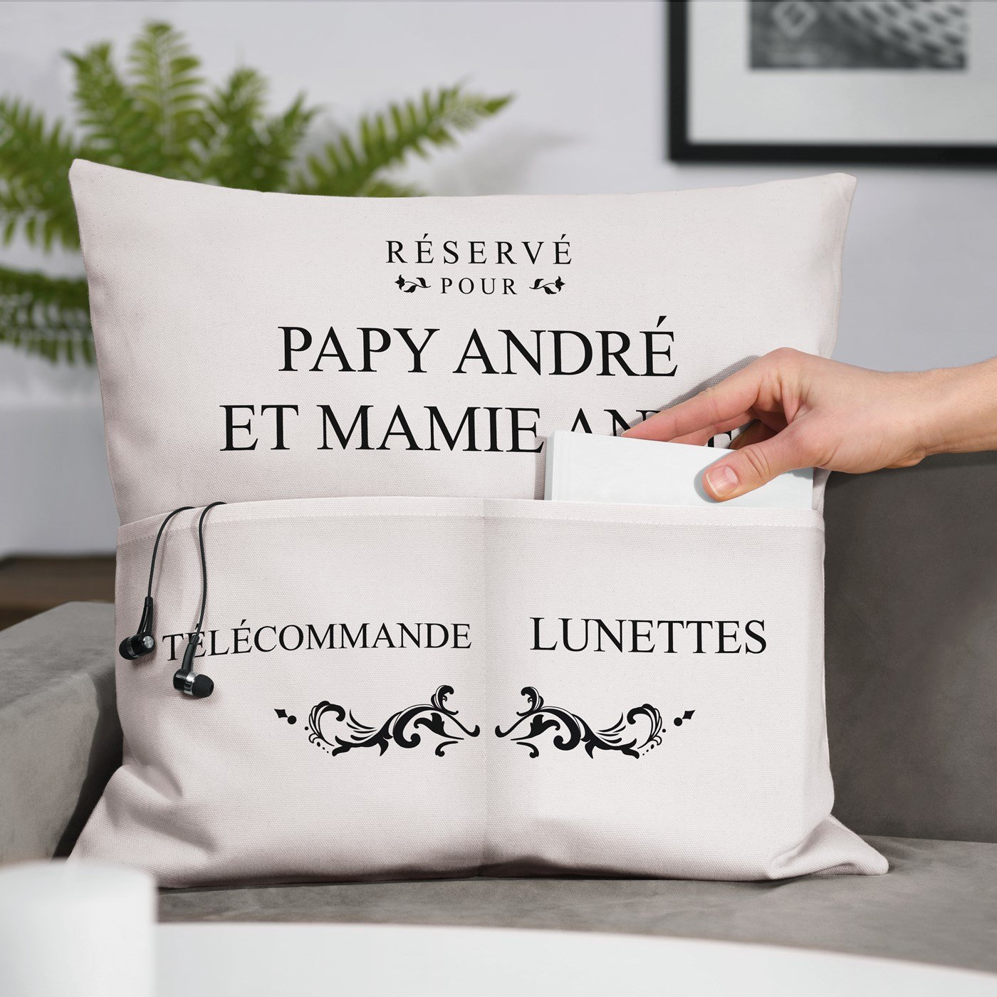 Almohada de algodón Murrano con bolsillos de almacenamiento personalizados para el aniversario de boda de los abuelos