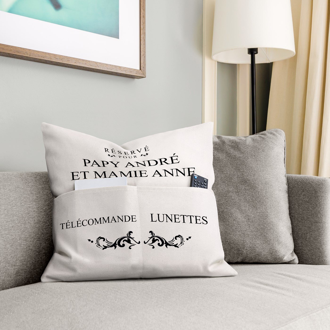 Almohada de algodón Murrano con bolsillos de almacenamiento personalizados para el aniversario de boda de los abuelos