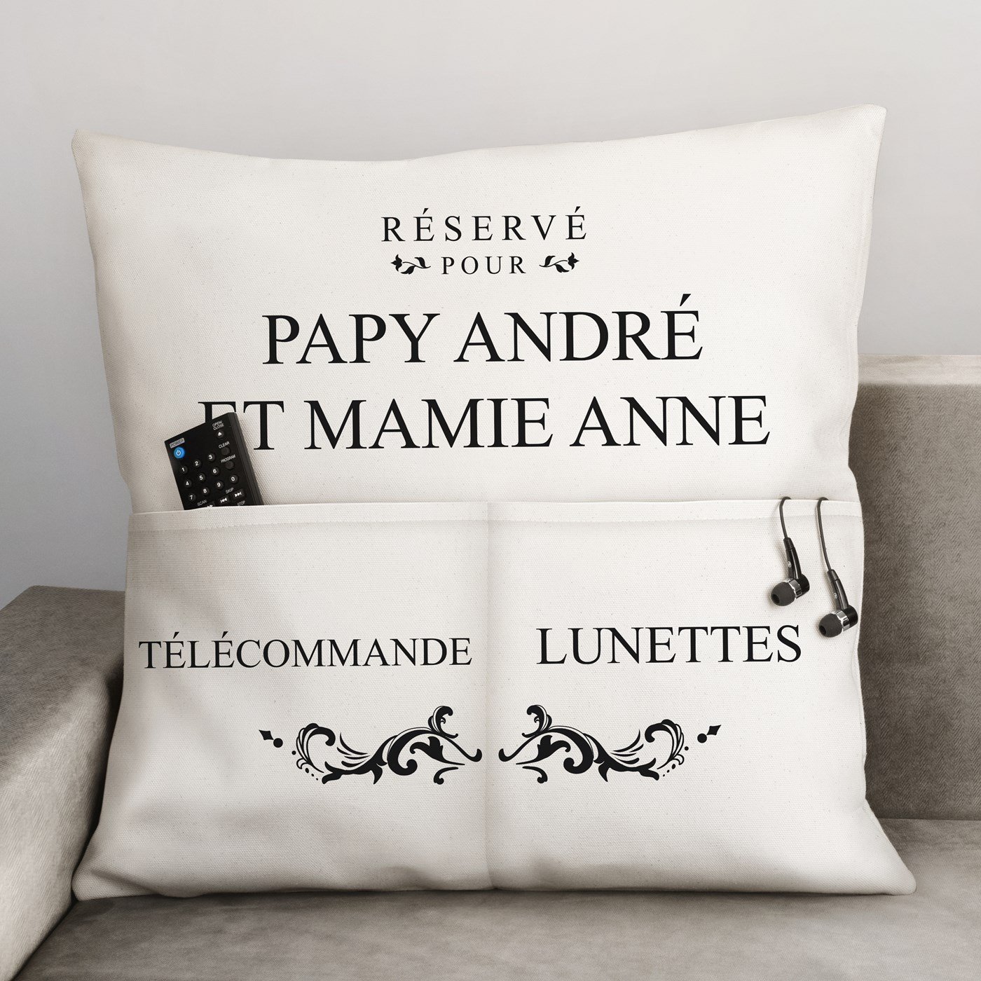 Almohada de algodón Murrano con bolsillos de almacenamiento personalizados para el aniversario de boda de los abuelos