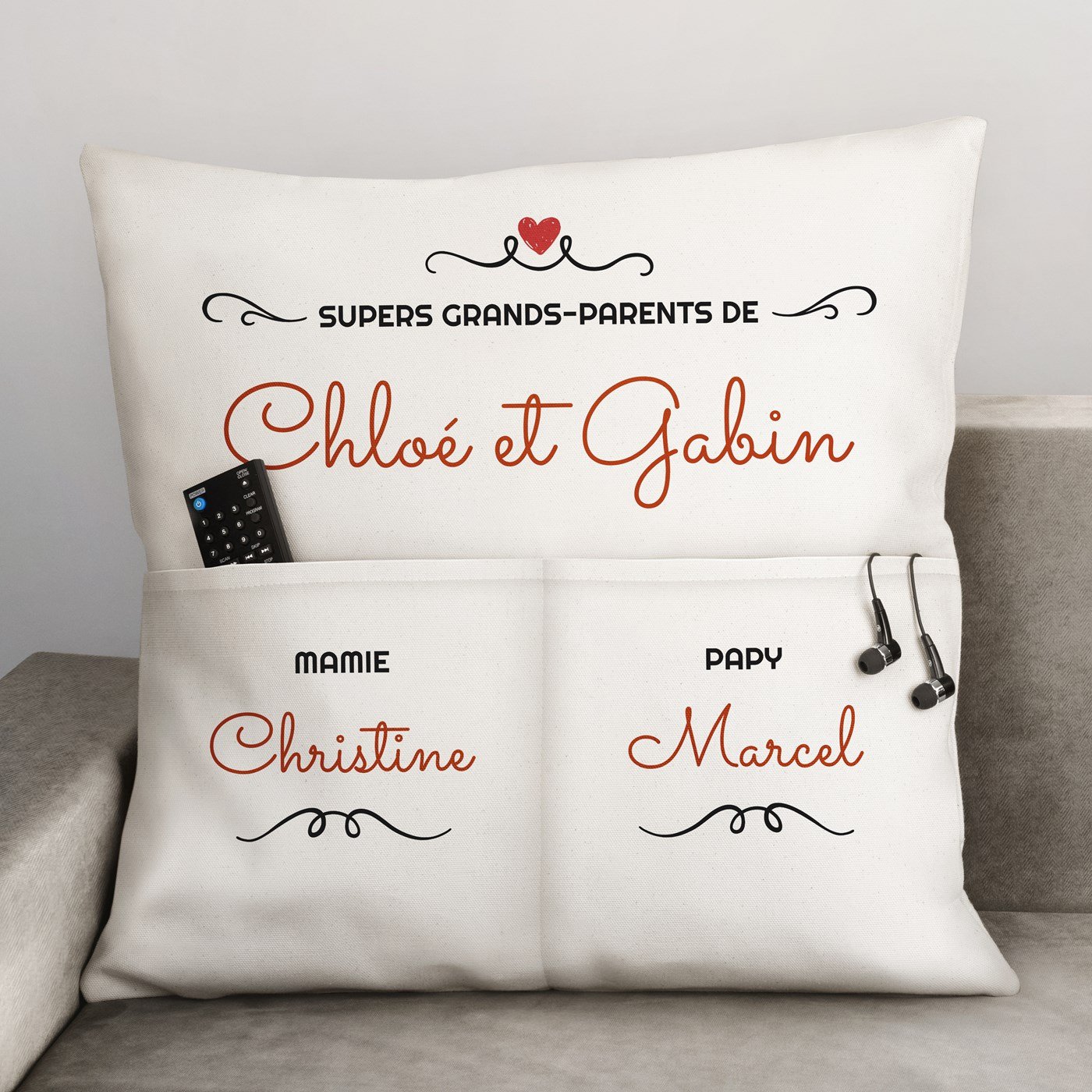 Almohada de algodón Murrano con bolsillos para guardar para abuelos